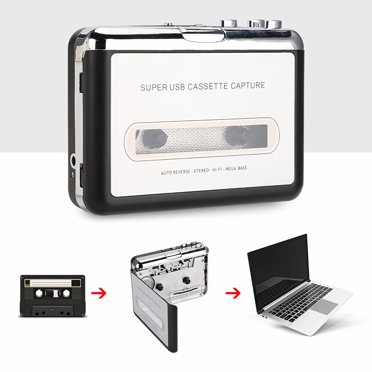 Odtwarzacz Kasetowy USB, Konwersja Starych Taśm do MP3, Przenośny Ręczny Odtwarzacz Taśmowy, łatwe w Użyciu Połączenie USB, Nagrywanie na CD z Oprogramowaniem