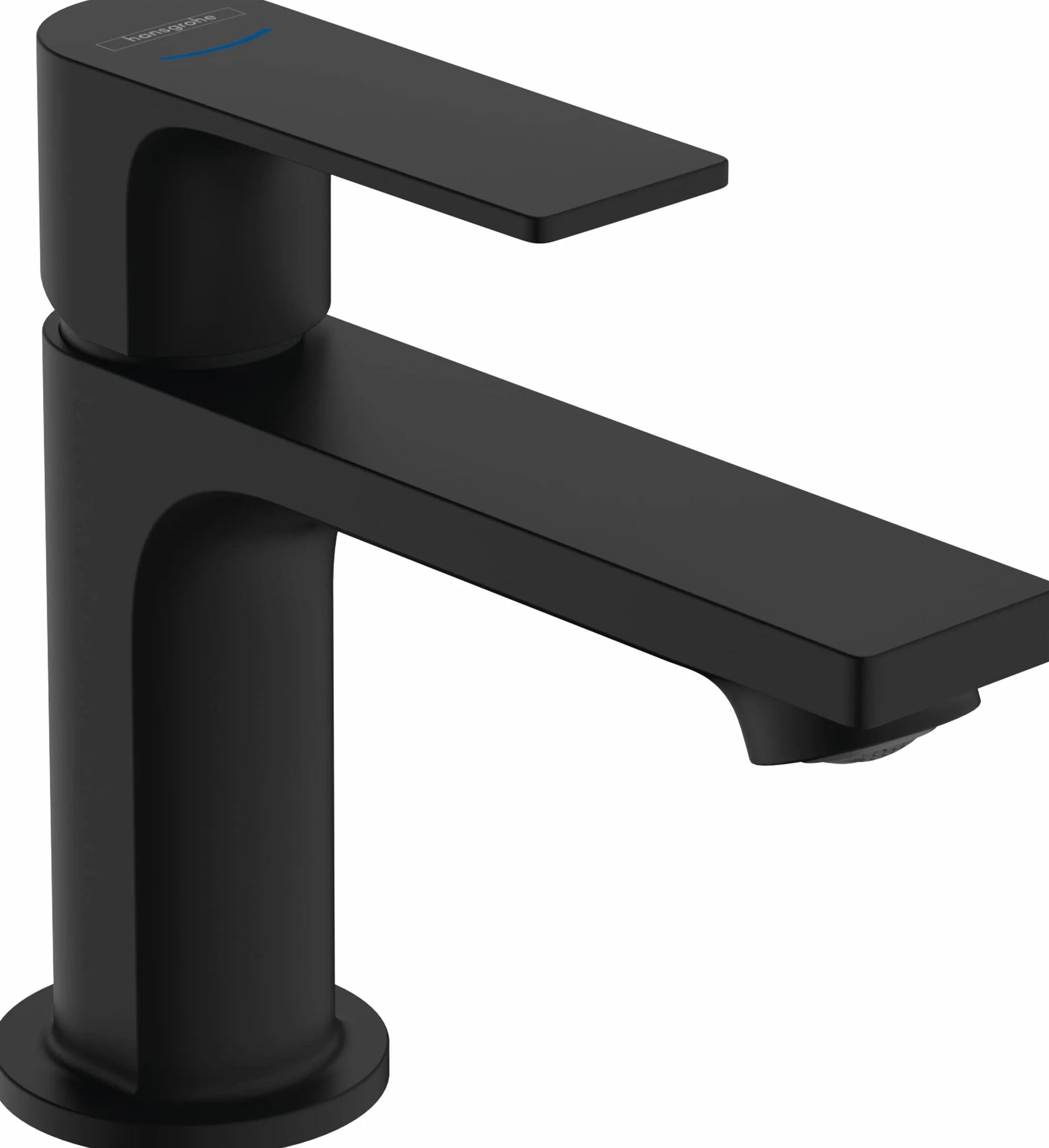 hansgrohe Rebris E bateria umywalkowa z zimną wodą, bez ciągnięcia i odpływu, bateria łazienkowa o wysokości pod wylewką 84 mm, oszczędność wody (EcoSmart), matowa czerń, 72506670