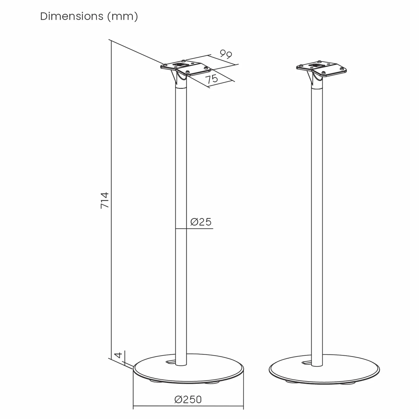 Maclean 2 x stojak podłogowy kompatybilny z Sonos ERA 300 | wysokość 714 mm | eleganckie wzornictwo z wbudowanym systemem zarządzania kablami | stabilna konstrukcja zapewnia optymalny dźwięk w kinie