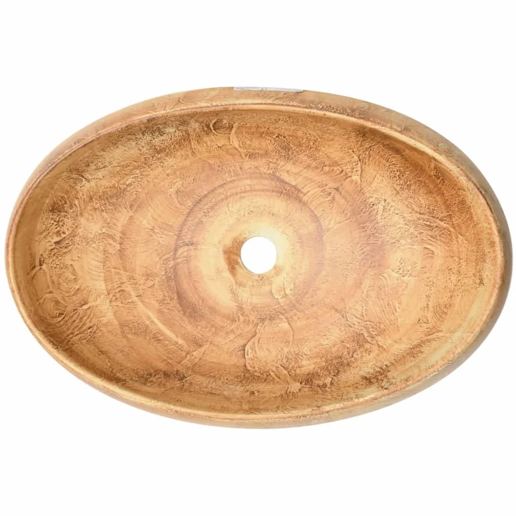 vidaXL Umywalka nablatowa, brązowa, owalna, 59x40x15 cm, ceramiczna