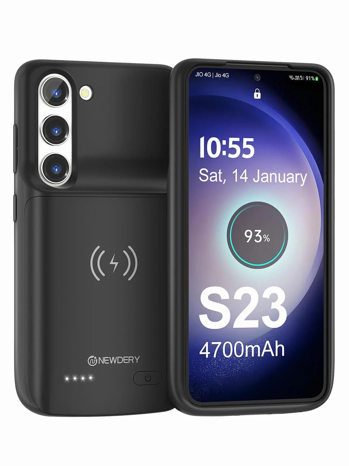 NEWDERY Etui na baterię 4700 mAh do Samsung Galaxy S23, Powerbank, Ładowarka bezprzewodowa Qi