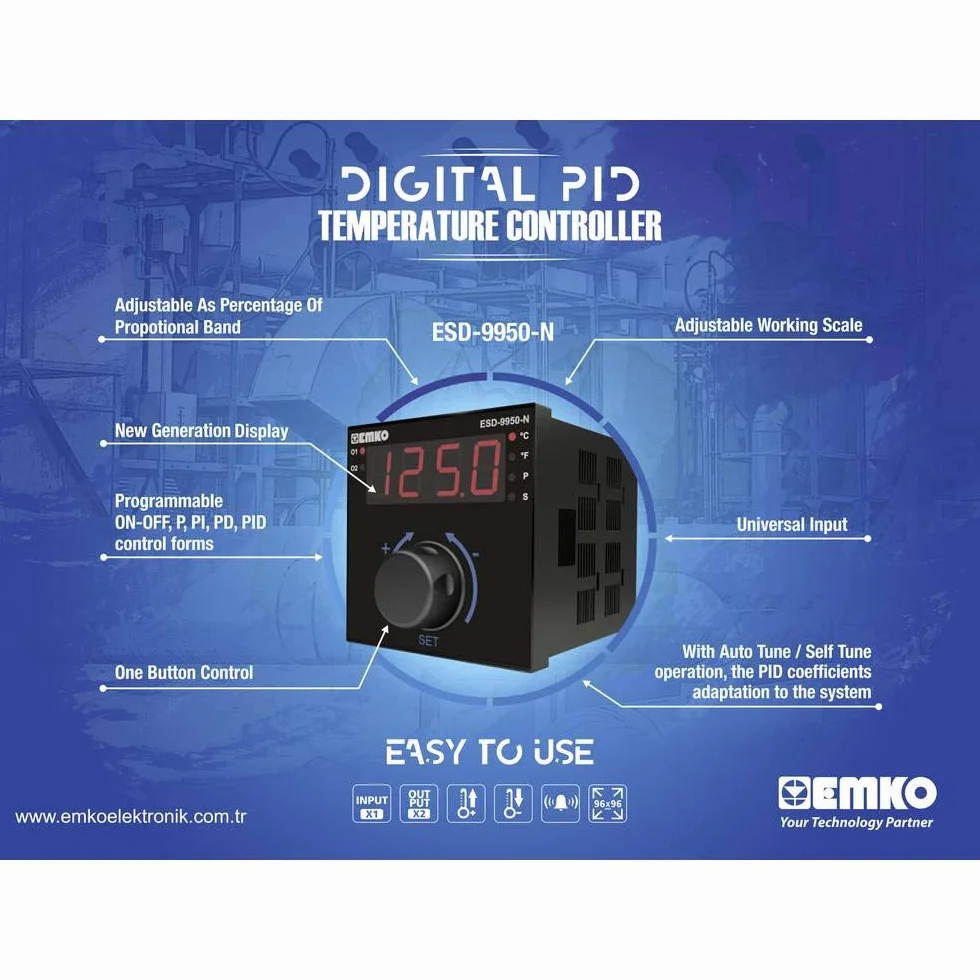 Emko ESD-9950-N 2-punktowy, P, PI, PD, PID regulator temperatury od -200 do 1700 °C (dł. x szer. x wys.) 110 x 96 x 96 m