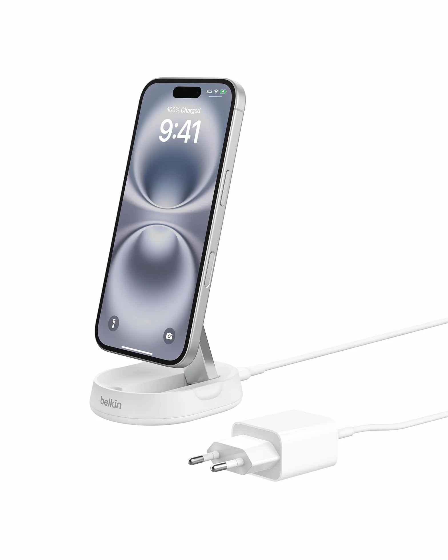 Belkin BoostCharge Pro konwertowalna podstawka ładująca 15W MagSafe bezprzewodowa ładowarka Qi2 do iPhone 15, 14, AirPods biała