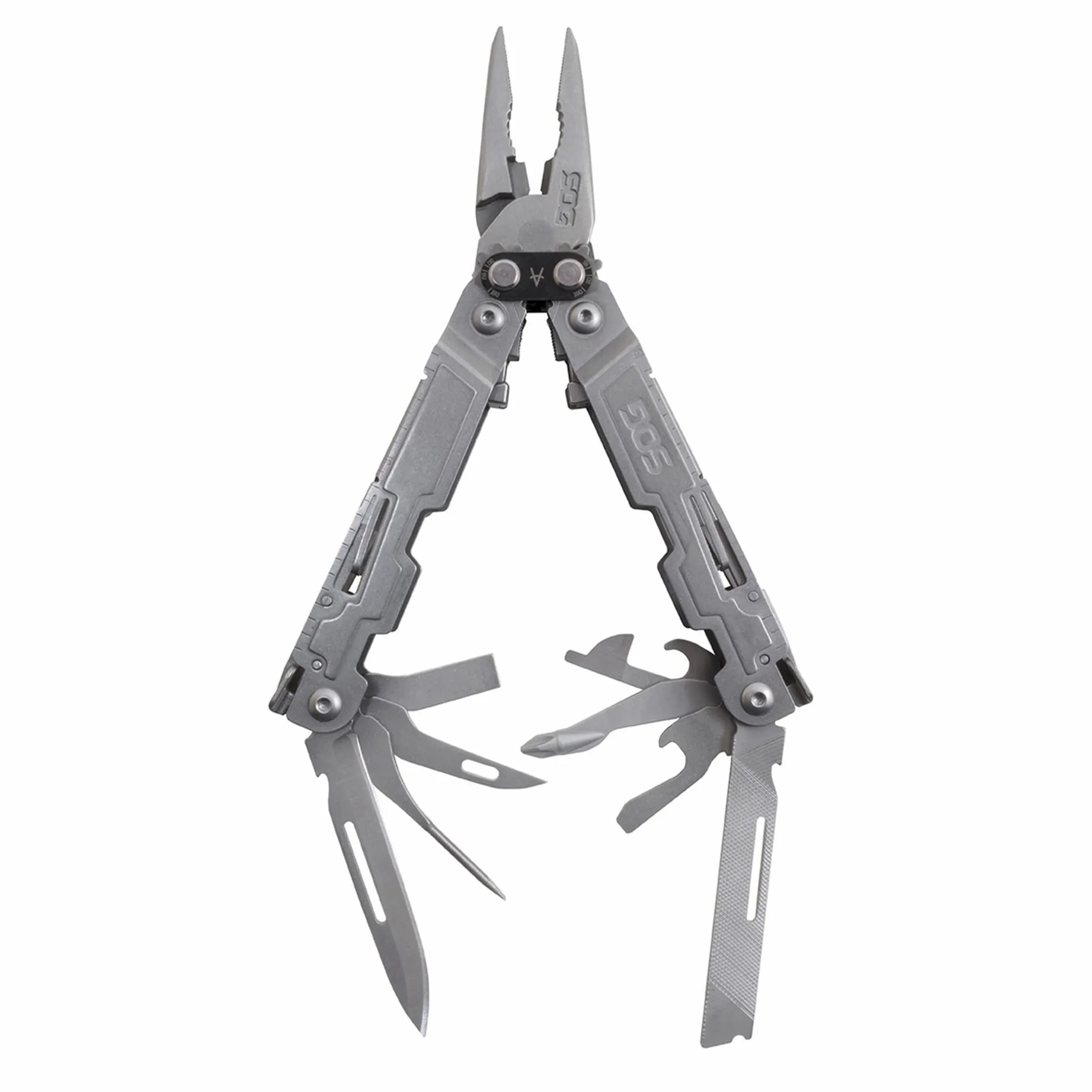 SOG PowerAccess Well-Rounded One-Handed Lightweight Daily Pocketable Stainless Steel Multi-Tool for Backcountry 18 Tools, Stone Wash