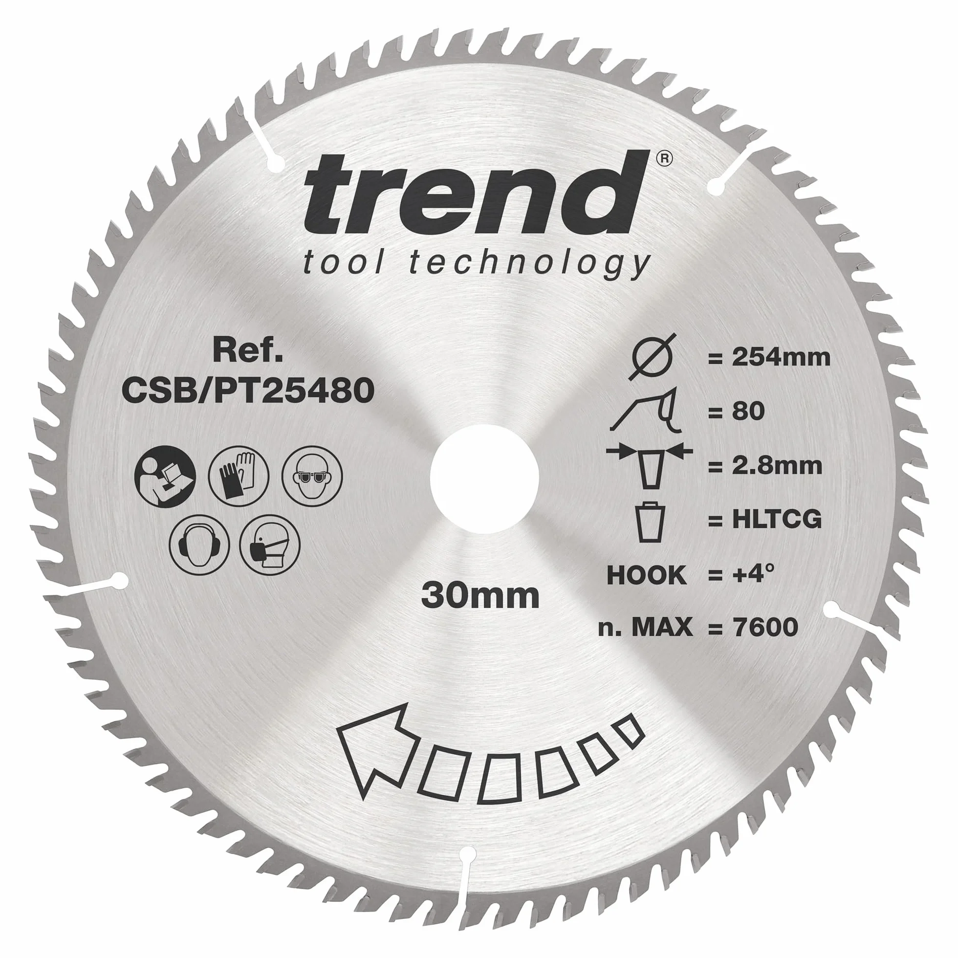 Trend Brzeszczot do piły tarczowej do laminatu i HPL, średnica 254 mm, otwór 30 mm, 80 zębów, 2,8 mm szczelina tnąca, hak 4°, TCT, bardzo cienka powierzchnia, CSB/PT25480