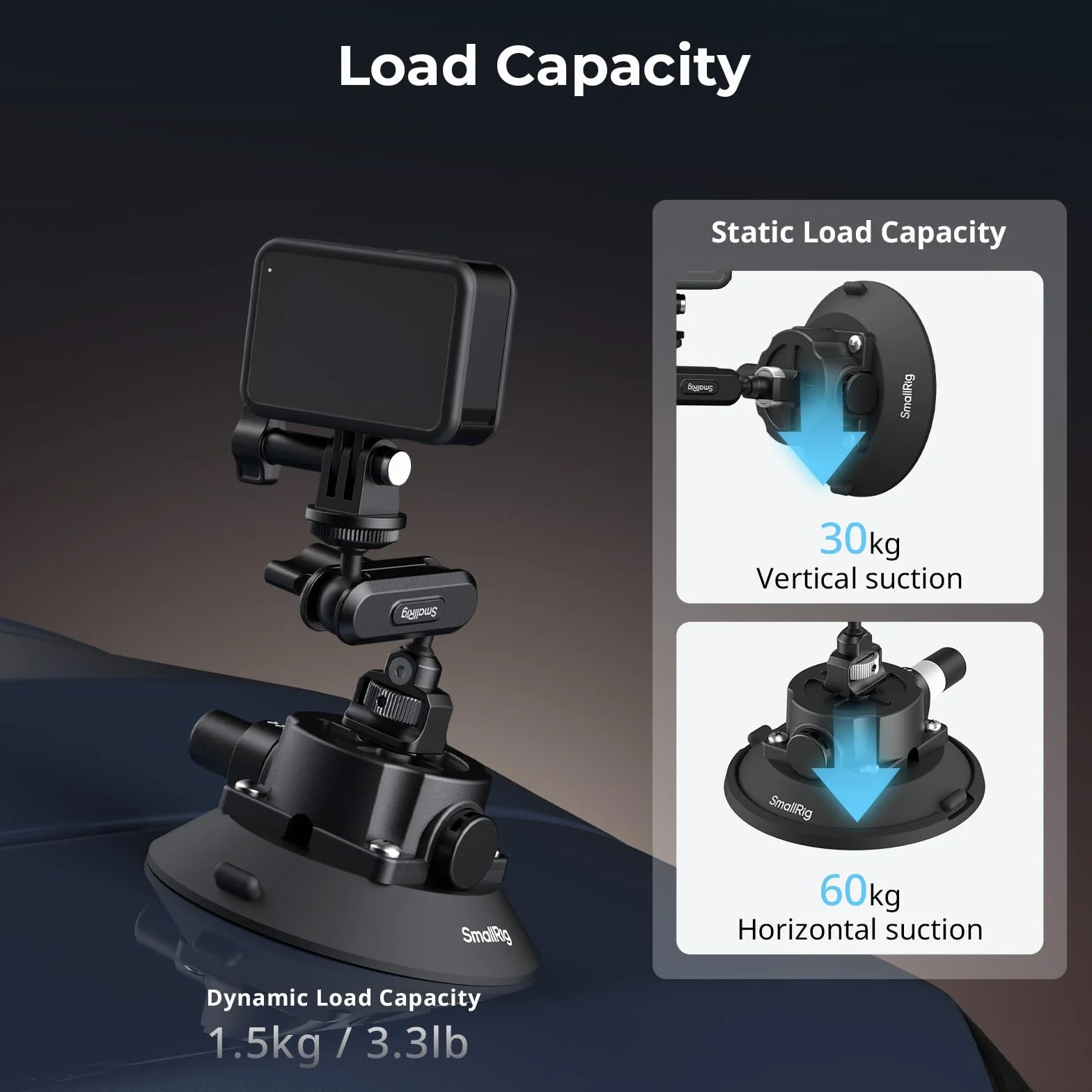 SMALLRIG Uchwyt 4,5" Magic Arm z przyssawką kulową do DJI Osmo Action 5 Pro/4, Insta360 x5, GoPro 13/12, udźwig 1,5 kg
