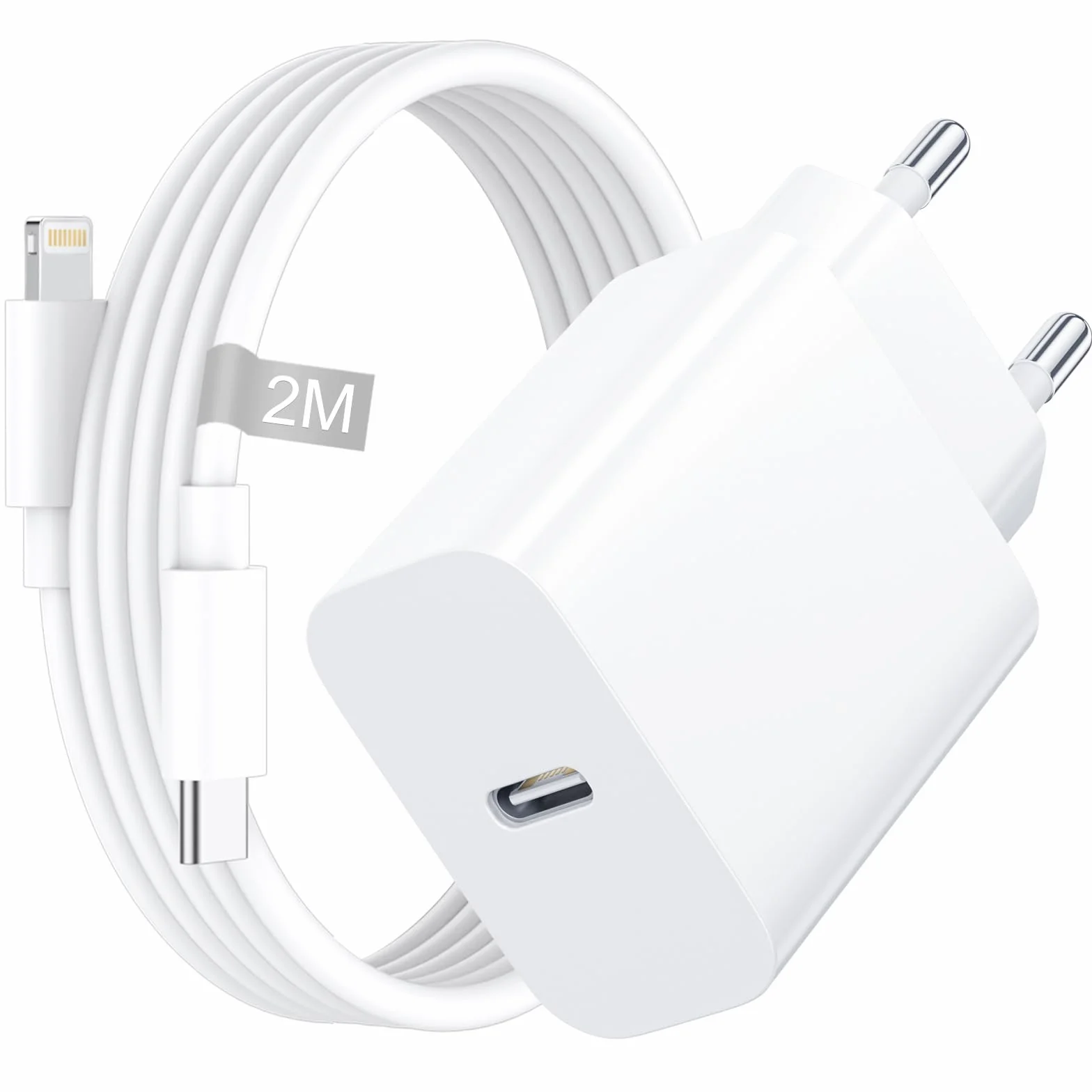 Szybka ładowarka do iPhone'a [certyfikat Apple MFi], ładowarka do iPhone'a z kablem Lightning 2M do iPhone'a 14/13/12/11/ Pro Max/XS/X/SE/8/iPad, 20 W szybka ładowarka USB C, adapter USB C