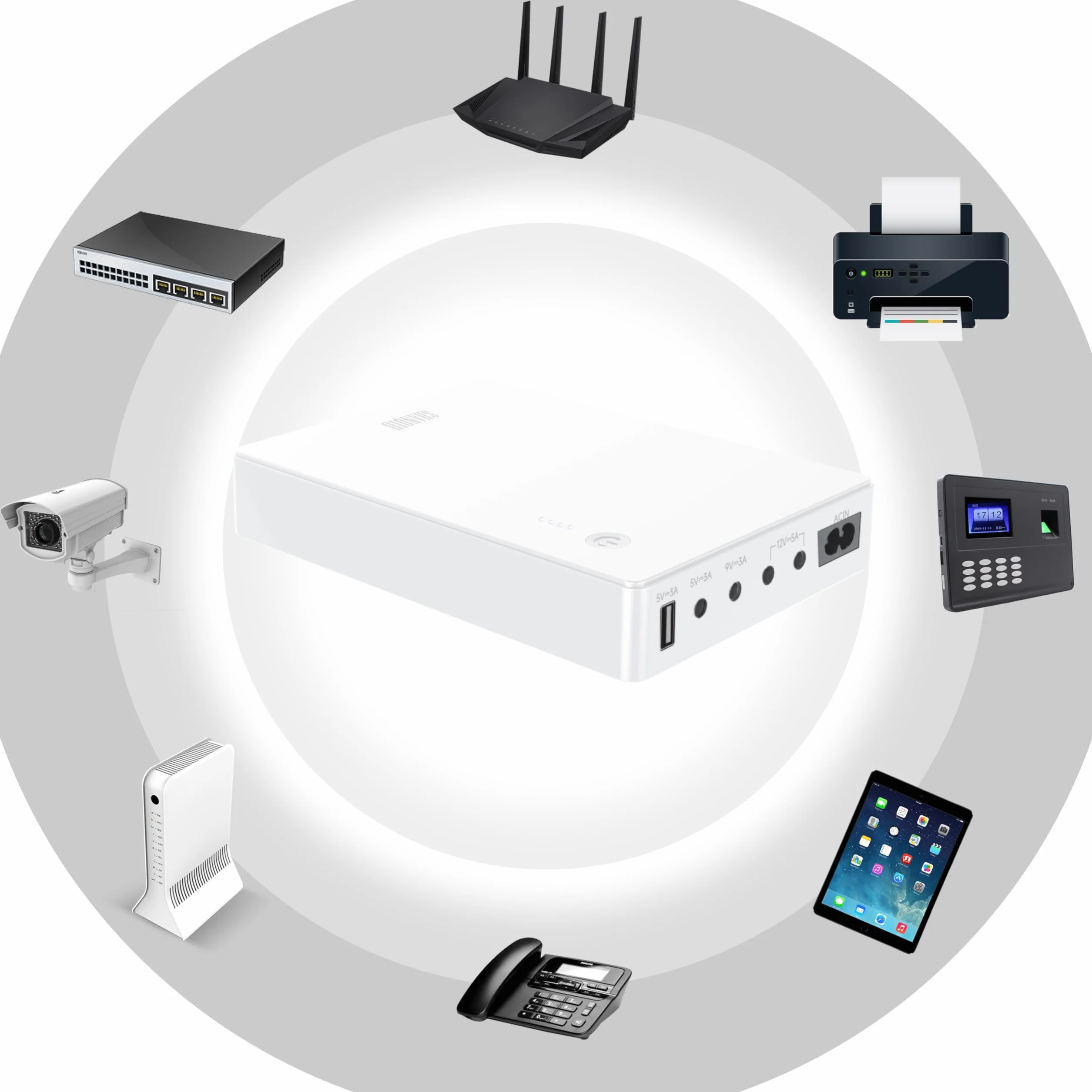 Mini UPS bezprzerwowe zasilanie routera 5V 9V 12V 74 Wh biały