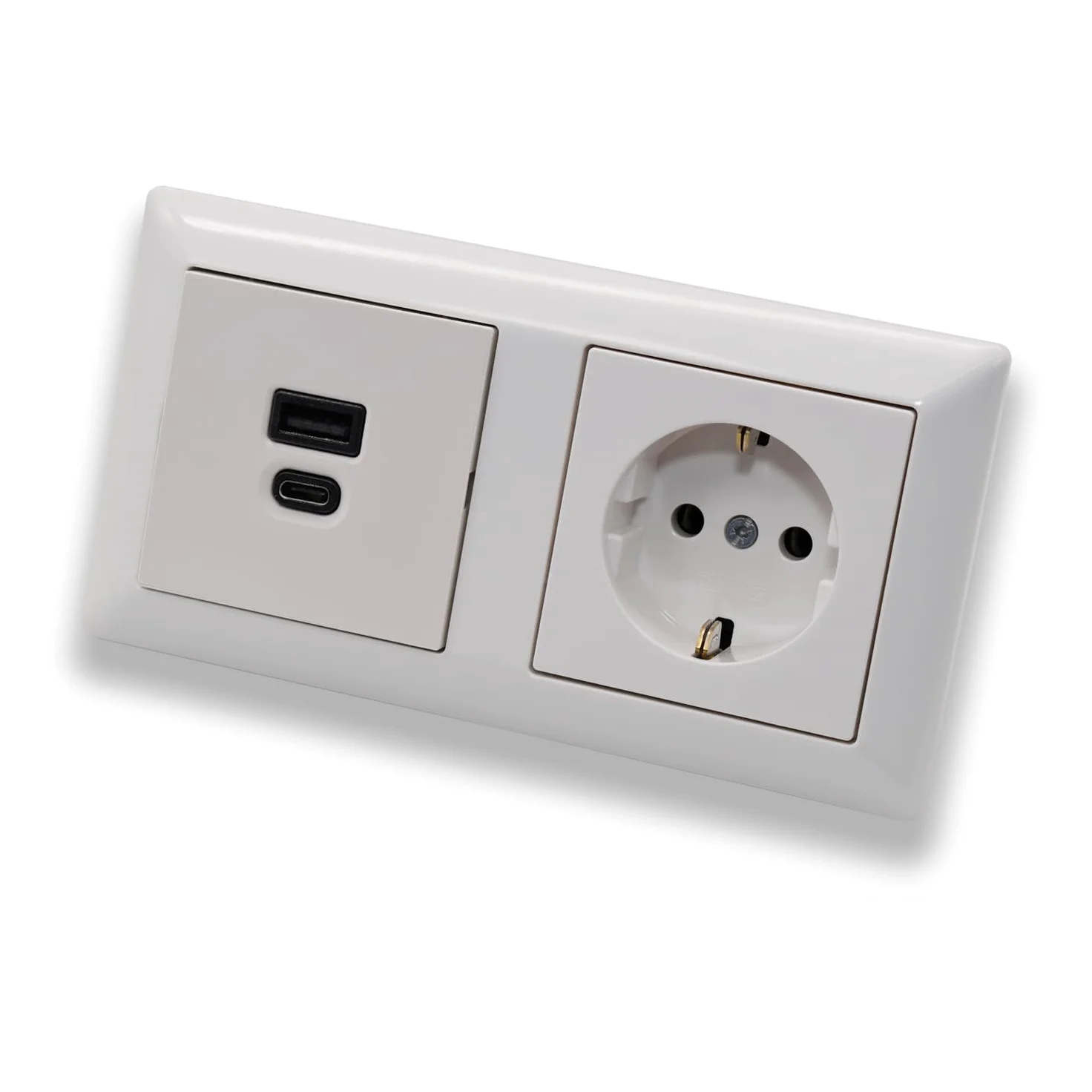EBROM USB-C i USB-A podtynkowe gniazdko/ładowarka, moc 45 + 15 W – funkcja szybkiego ładowania urządzeń do noszenia, smartfonów, tabletów + Jung gniazdko A1520WW w AS500 w kolorze alpejskiej bieli