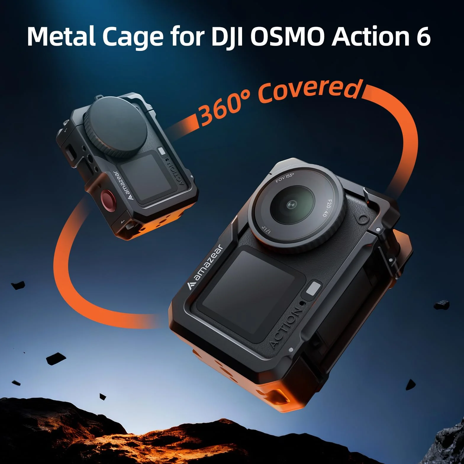 AMAZEAR Metalowa obudowa ochronna do akcesoriów DJI Osmo Action 6, wielofunkcyjna ramka użytkowa Action6 Pro, mocniejsza aluminiowa obudowa twarda obudowa z miękkimi silikonowymi nakładkami na