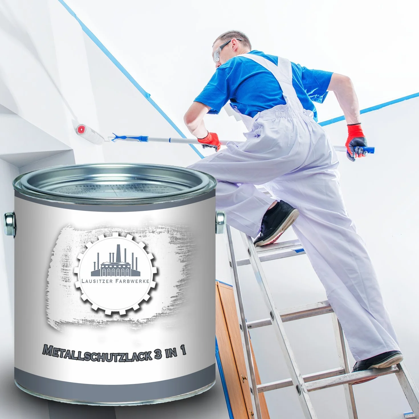 Lausitzer Farbwerke Farba ochronna do metalu 3 w 1, lakier ochronny do metalu 3 w 1, oszczędzasz sobie produktów antykorozyjnych, farba do metalu, stali, żelaza, cynku, aluminium (5 l, biała (RAL 9010))