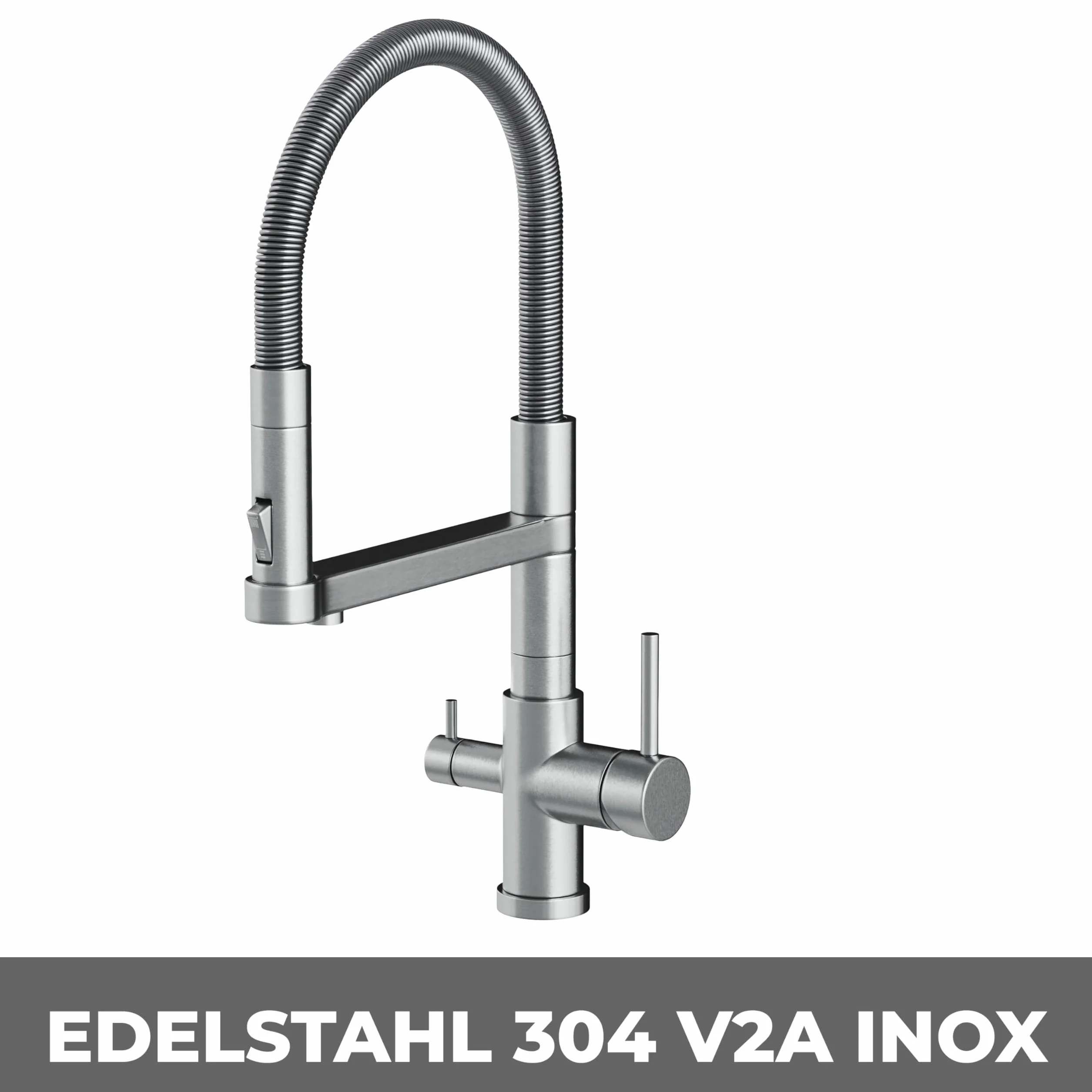 AORA® Statement INOX 3-drożny kran ze stali nierdzewnej | armatura kuchenna obracana o 360° z masywnej stali nierdzewnej 304 | armatura zlewozmywakowa do filtra wody, instalacji osmozy | kran z