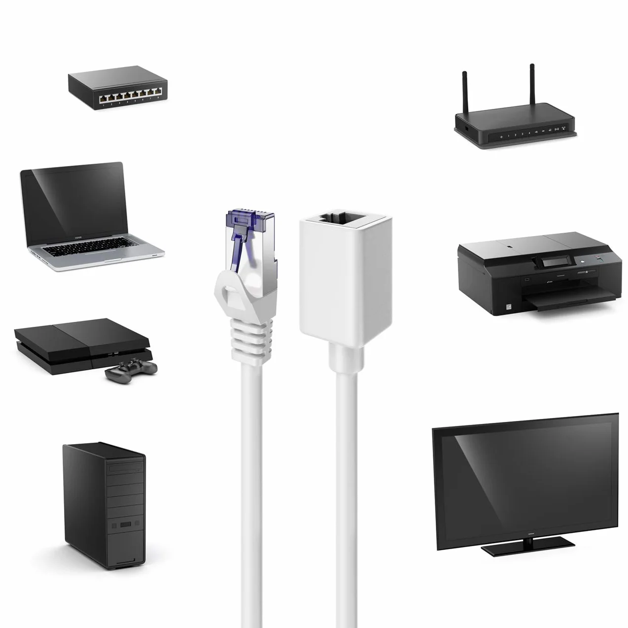 deleyCON 2m CAT7 Patchkabel Ethernet LAN Kabel Sieciowy S/FTP Miedź PiMF 600 MHz RJ45 Biały