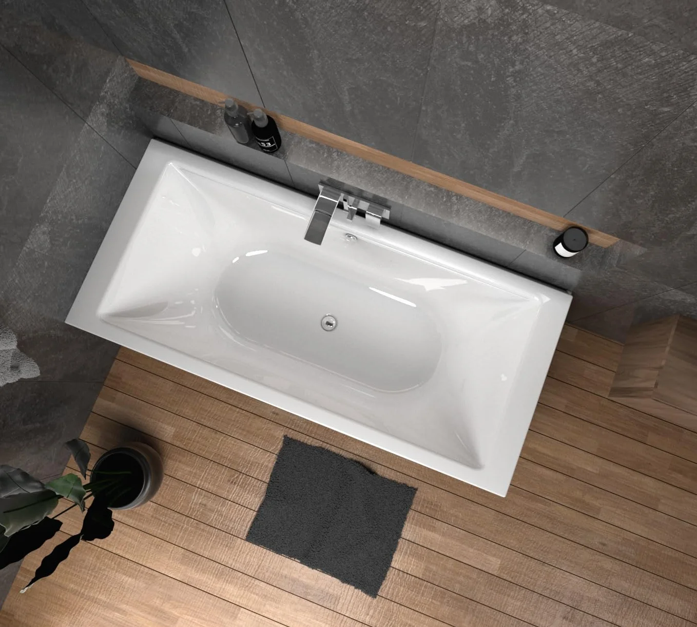 Wanna ECOLAM Tami 200x90 cm + fartuch | Nowoczesna, duża wanna dla dwóch osób | Prostokątna wanna akrylowa, najwyższa jakość | Kompletny zestaw odpływowy, nóżki, silikon | Design
