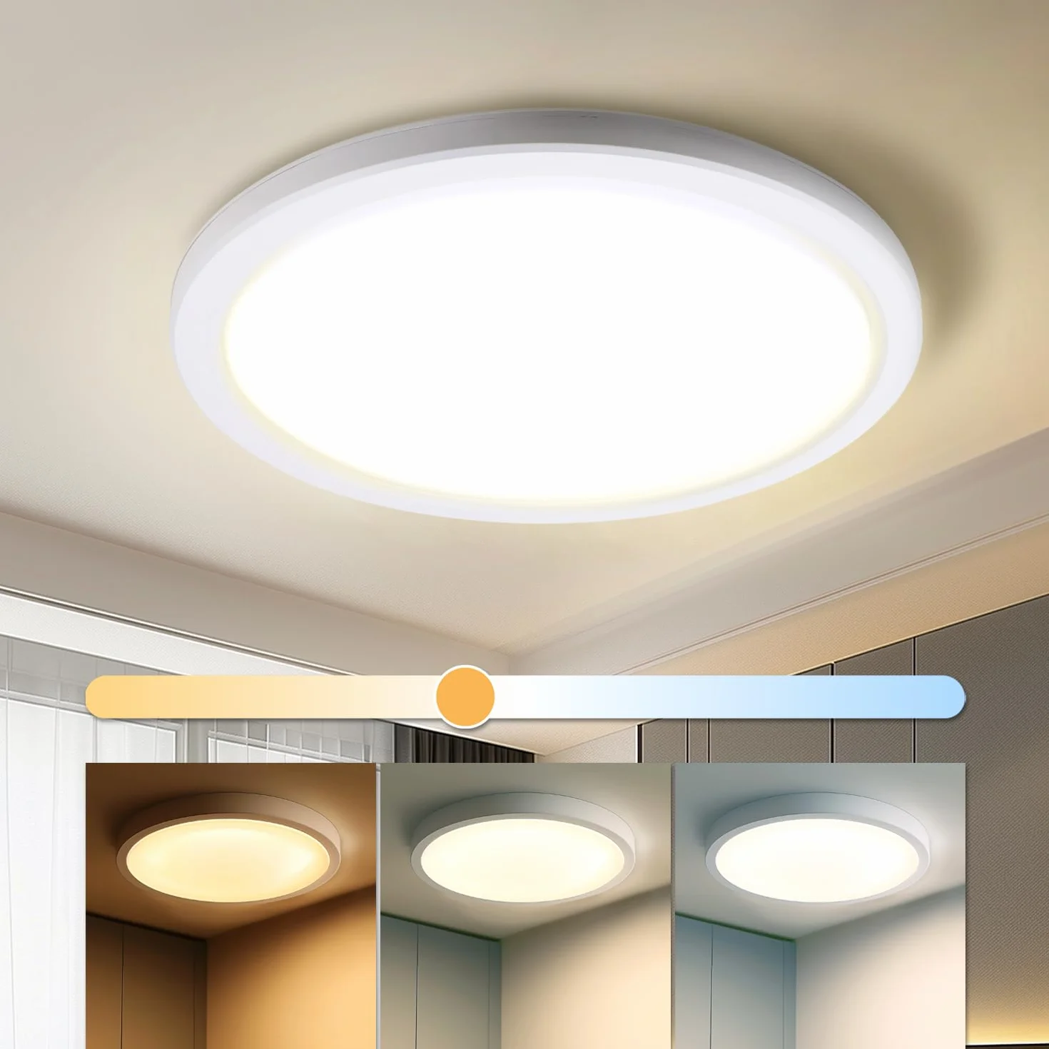 DA LIGHT Płaska lampa sufitowa LED 18 W 2000 lumenów, łazienkowa lampa sufitowa 22 cm IP54 wodoodporna, okrągły panel LED 3000/4000/6000K 3CCT regulowany, do kuchni, korytarza, salonu, sypialni