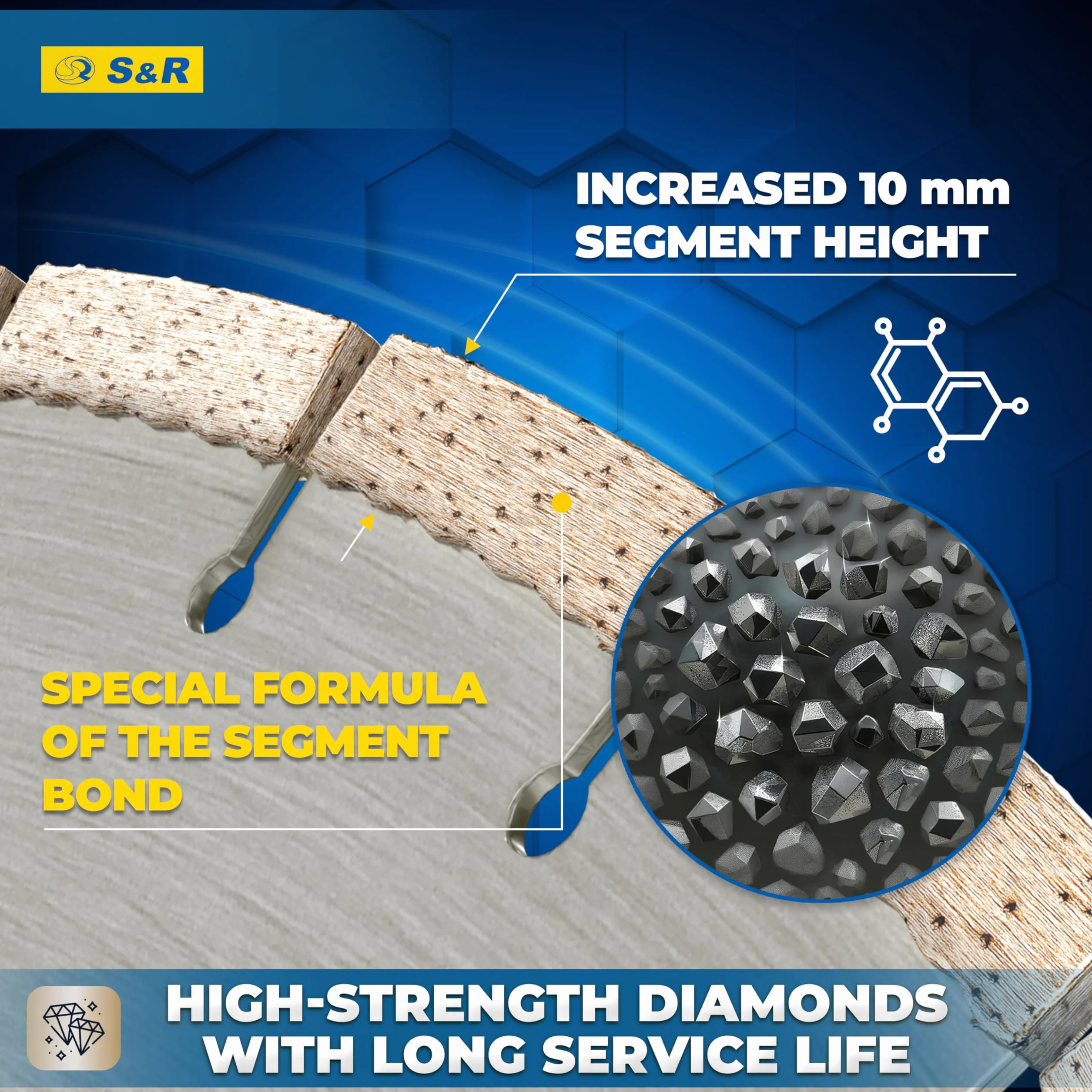 S&R Diamentowa tarcza tnąca 450 x 25,4 x 3,0 x 10 mm, jakość przemysłowa do kamienia naturalnego, sztucznego, marmuru, granitu, piaskowca, twardej cegły, do pił mechanicznych i stołowych