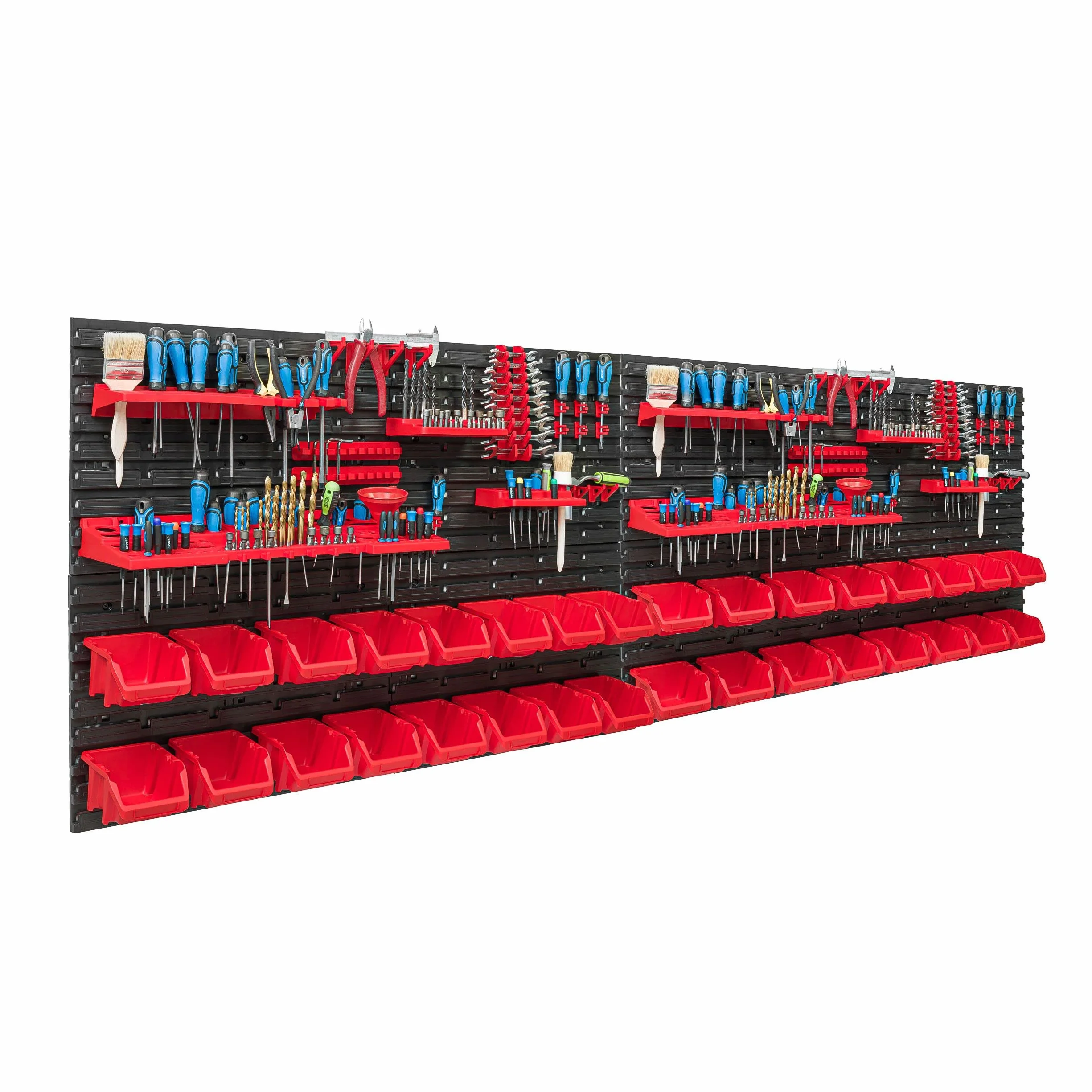 System magazynowy regał warsztatowy | 230 x 78 cm | 32 szt. pudełko | regał ścienny z uchwytami narzędziowymi i pojemnikami do układania - płyty ścienne ekstra mocny regał magazynowy regał garażowy