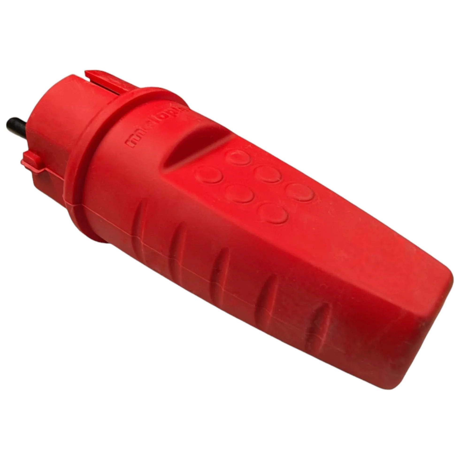 Gumowa wtyczka zewnętrzna, 230 V, 16 A, IP44, kabel burzowy do maks. 2,5 mm², odporna na pęknięcia, wodoszczelna, z zestykiem ochronnym z tulejką chroniącą przed zagięciem