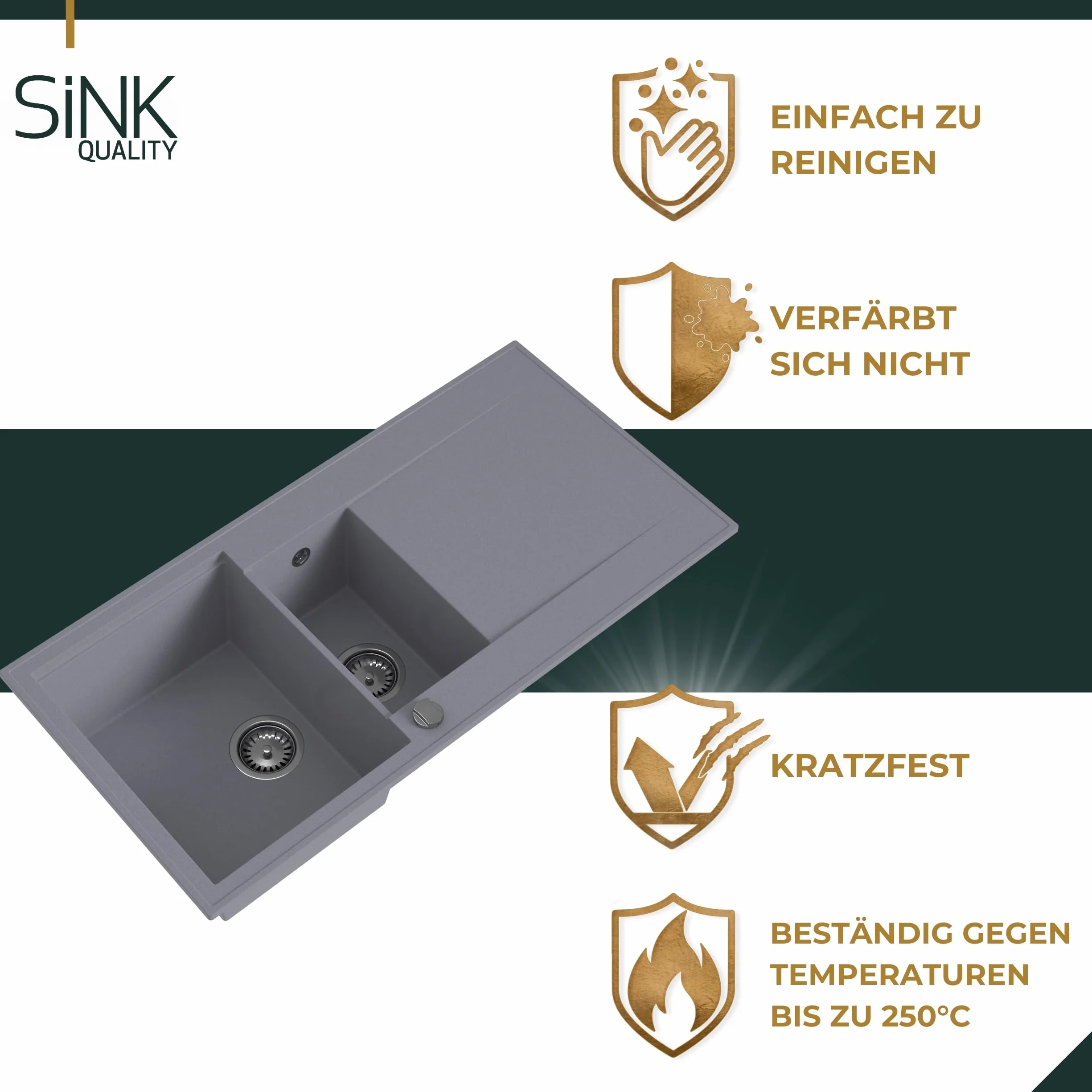 SINK Quality zlewozmywak beżowy 100 x 50 cm, zlewozmywak granitowy 1,5 umywalka, zlewozmywak z syfonem i środkiem impregnującym, zlewozmywak kuchenny od szafki pod umywalkę 60