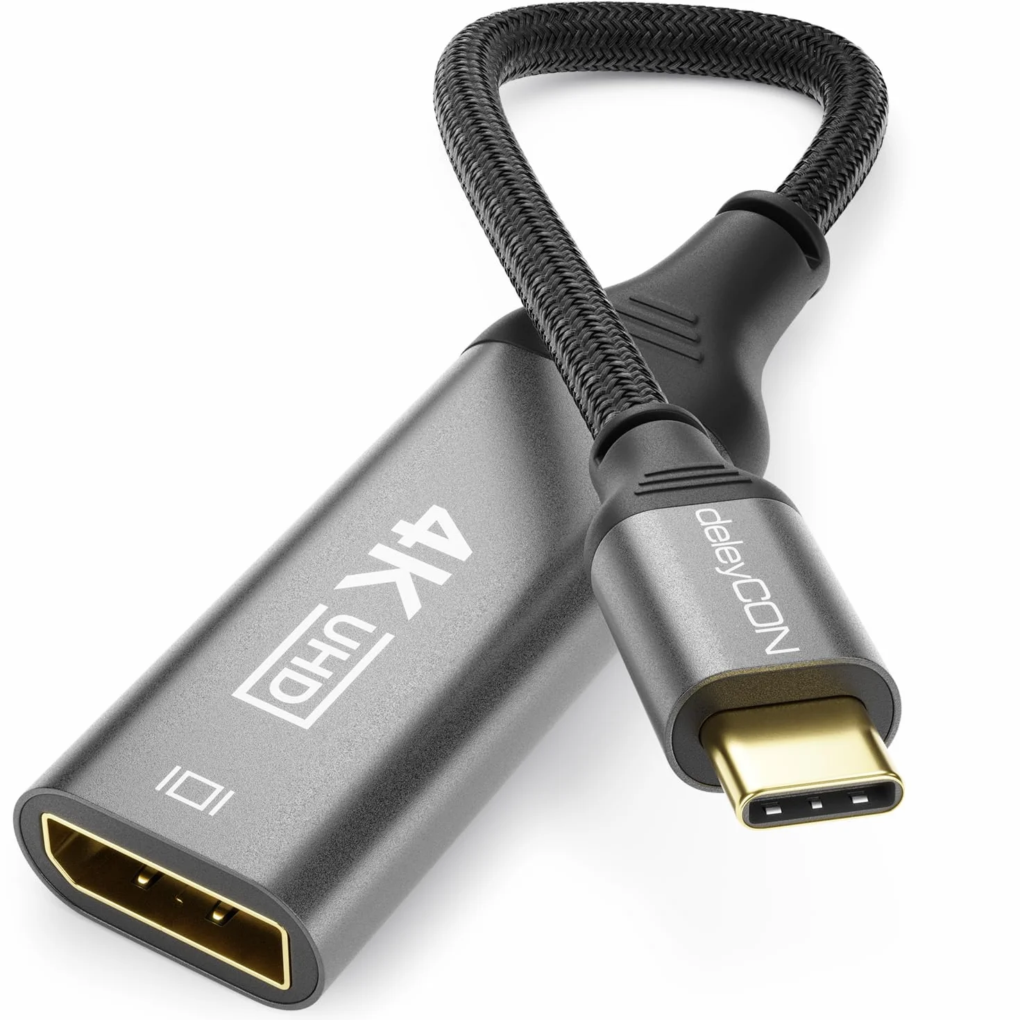 deleyCON 4K USB C do DisplayPort Adapter Kabel 4K@60Hz 2K@165Hz 144Hz 120Hz HDR Thunderbolt 3/4 Konwerter Kompatybilny z S24 S25 iPhone iPad MacBook Tablet Laptop Telefon do Monitora DP