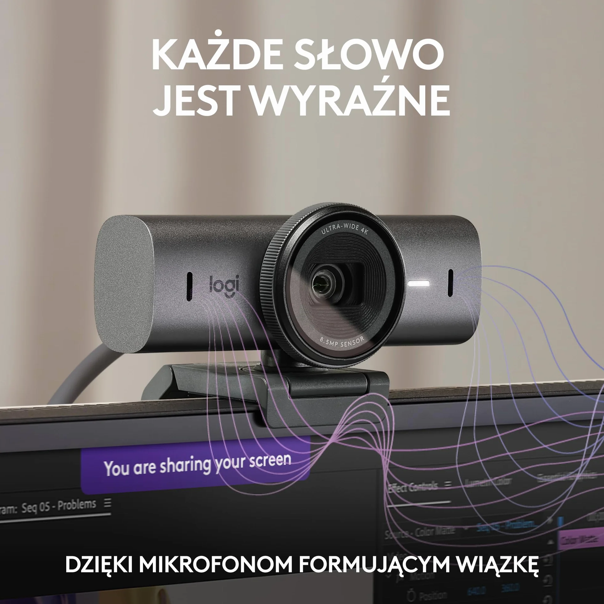 Logitech MX Brio Ultra HD 4K Kamera do streamingu, 1080p 60fps, mikrofony z redukcją szumów, USB-C, Grafit