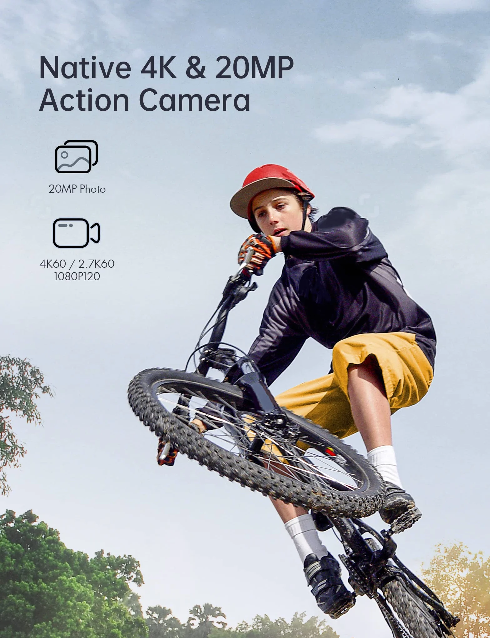 WOLFANG GA400 Action Cam 4K 60FPS Wodoodporna kamera Ultra HD WiFi EIS z ekranem dotykowym