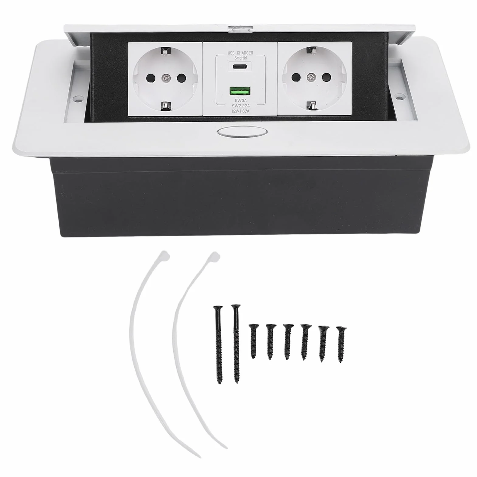 Generic Wpuszczana Skrzynka Gniazdkowa do Komputerów Stacjonarnych Wodoodporny Koncentrator Zasilający Elegancki 2-bolcowy i Gniazdo USB Typu C do Domowego Biura, Matowobiały