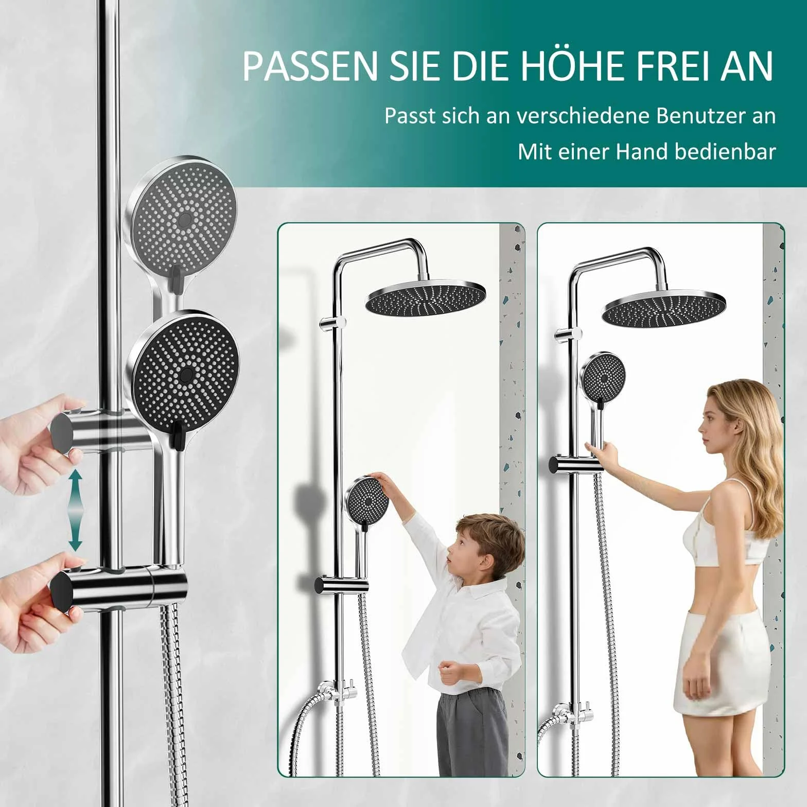 Zestaw prysznicowy bez armatury, system prysznicowy ze stali nierdzewnej z dużą głowicą prysznicową D26 cm, prysznic w komplecie z słuchawką prysznicową ABS, słuchawką prysznicową, 2 wężami
