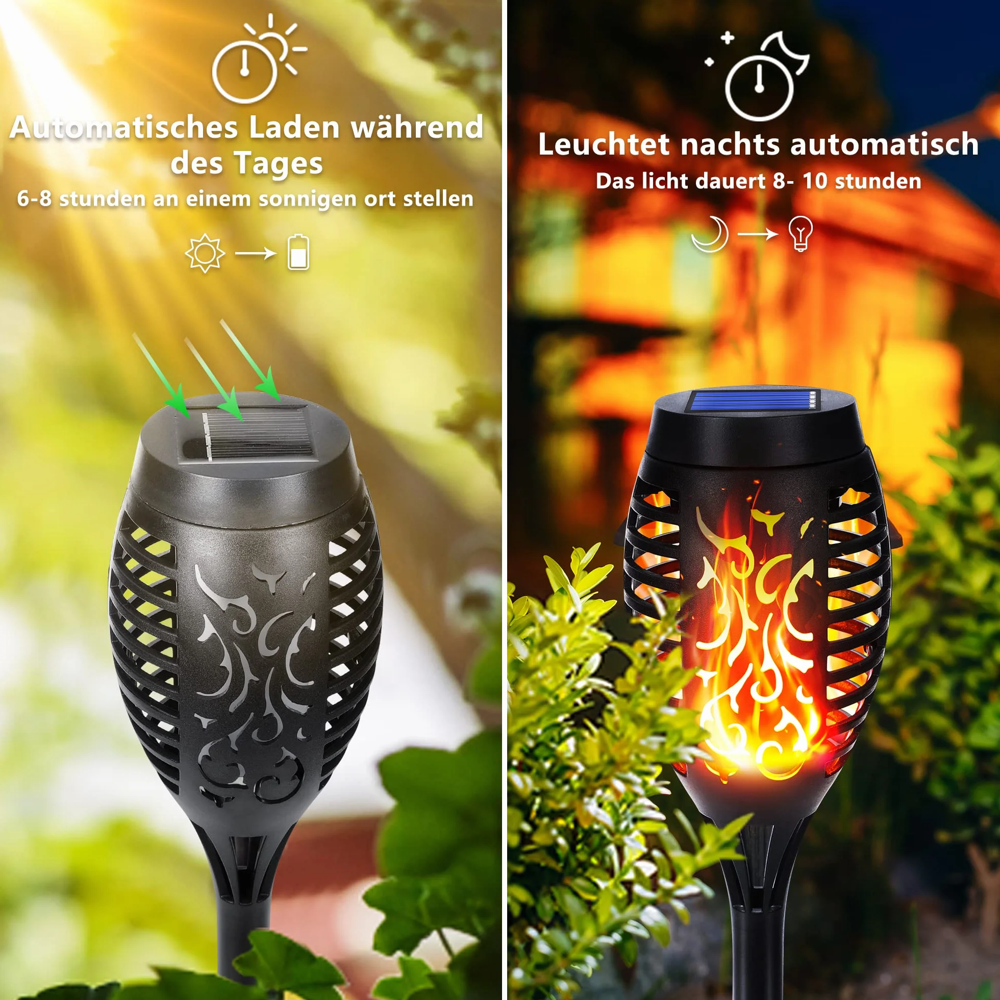 Qedertek 6 sztuk lamp solarnych do użytku na zewnątrz – 12 lamp solarnych LED do użytku na zewnątrz, do ogrodu, z realistycznym efektem płomienia, wodoszczelność IP65, pochodnie ogrodowe, do ogrodu