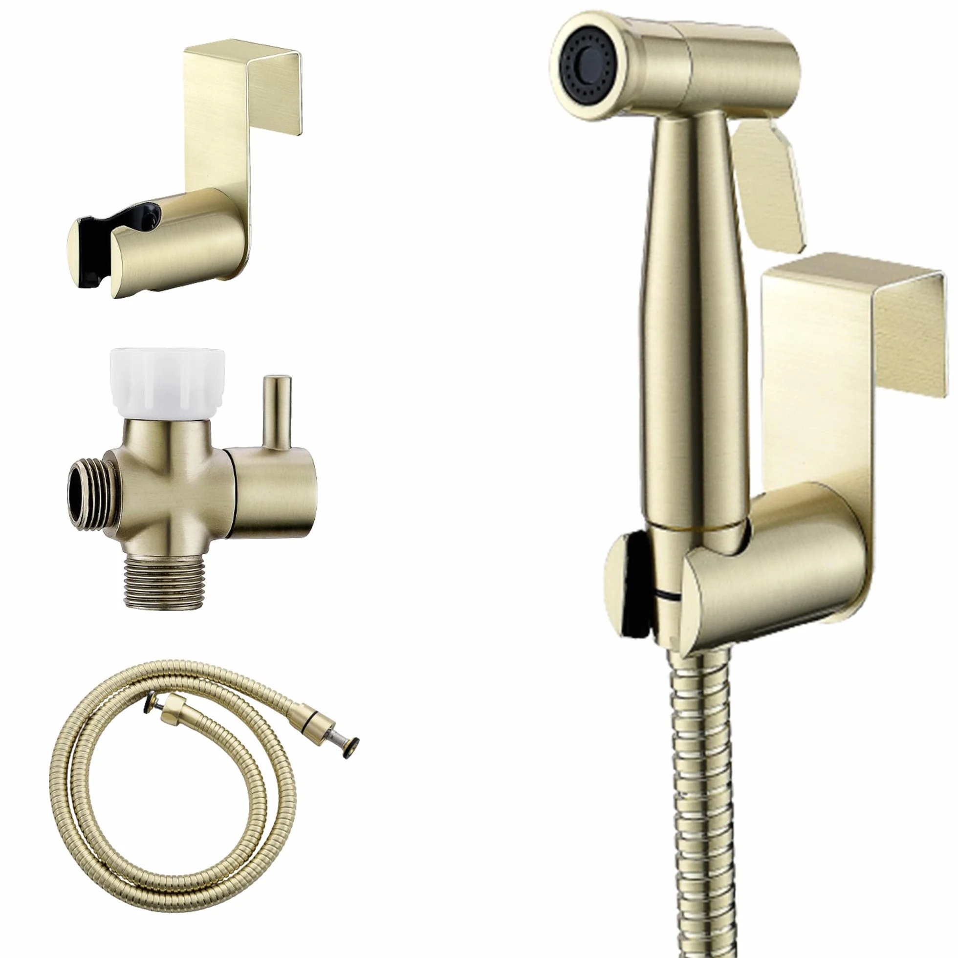 Purrfectzone Bidet Sprayer for Toilet, Handheld Bidet Sprayer Kit, Easy-to-Install Toilet Handheld Shower, Hand Held Stainless Steel Shattaf with Adjustable Flow, Cloth Diaper Set-Brushed Gold