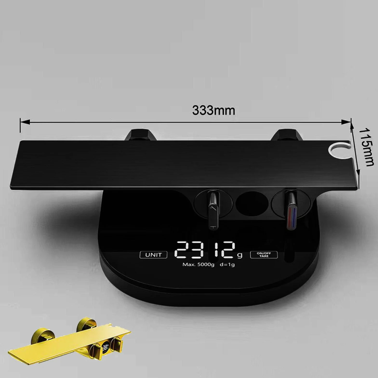 Bateria wannowa z wodospadem, bateria wannowa ścienna Mosiądz, bateria wannowa z prysznicem ręcznym, wyświetlacz temperatury, bateria prysznicowa w łazience,Black