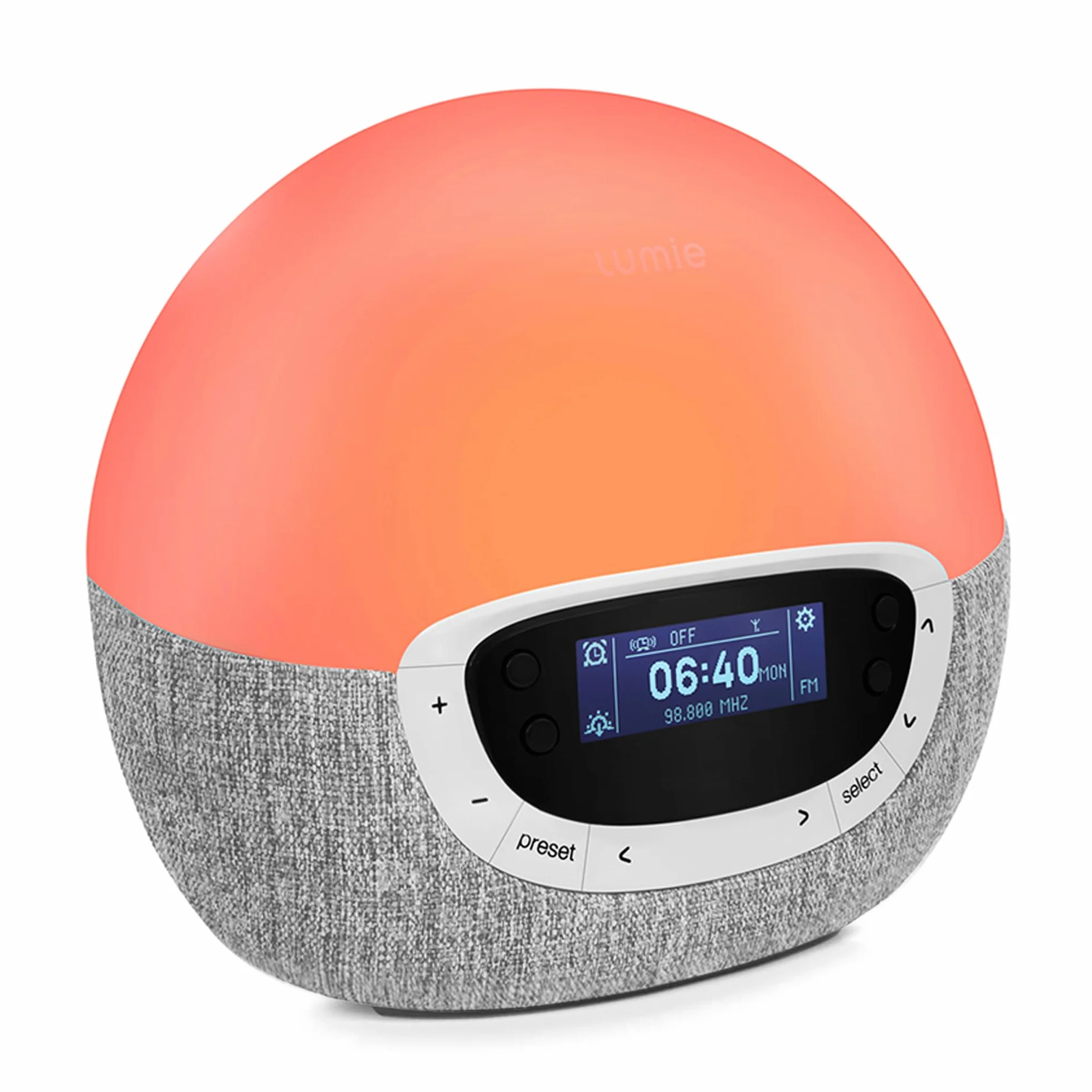 Lumie Bodyclock Shine 300 – budzik świetlny z radiem, 15 dźwięków i zachód słońca