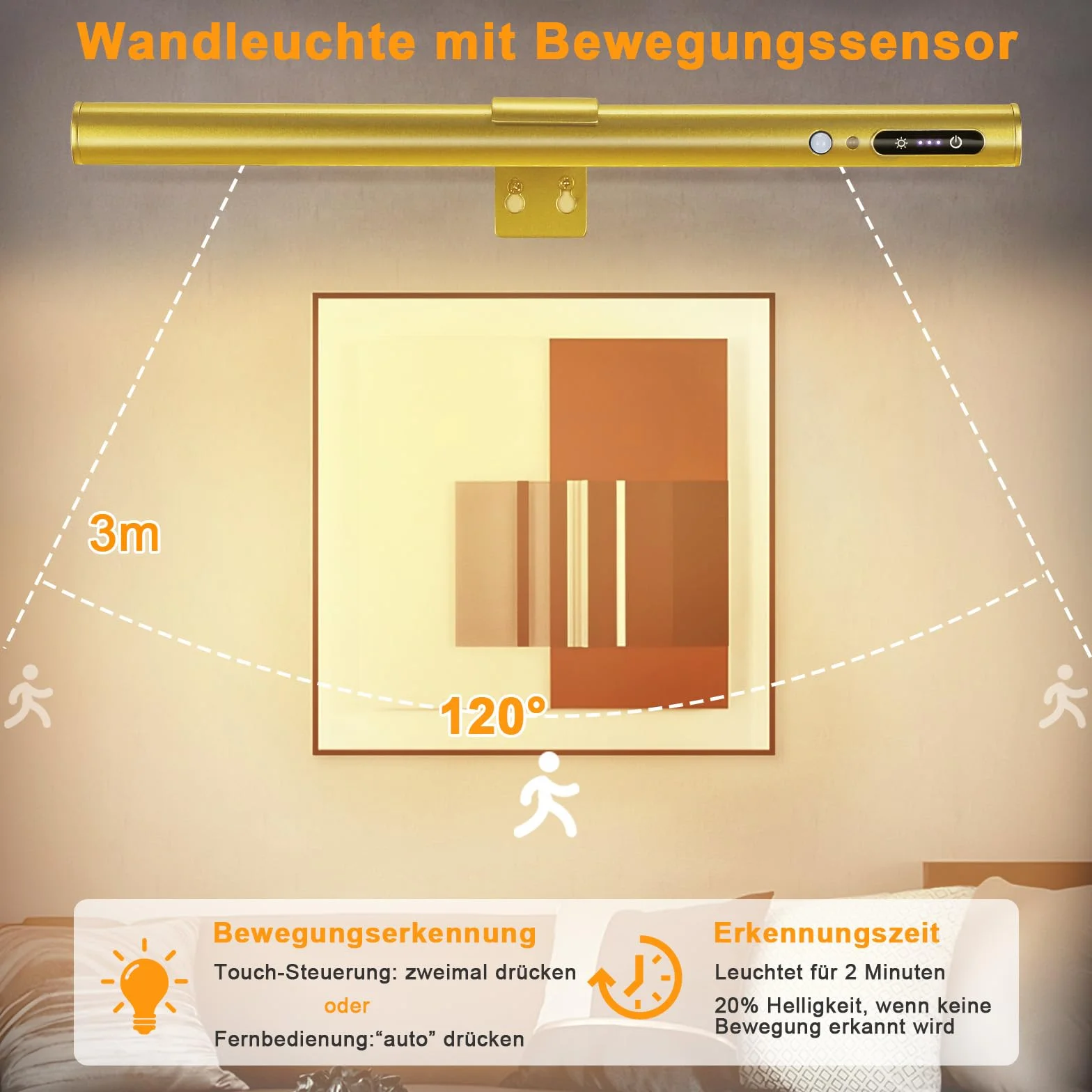ENCOFT Bezprzewodowa lampa do darta, 5000 mAh, 40 cm, oświetlenie obrazu, akumulator z czujnikiem ruchu, lampa ścienna, możliwość ściemniania, 3 temperatury barwowe, oświetlenie rzutek z pilotem