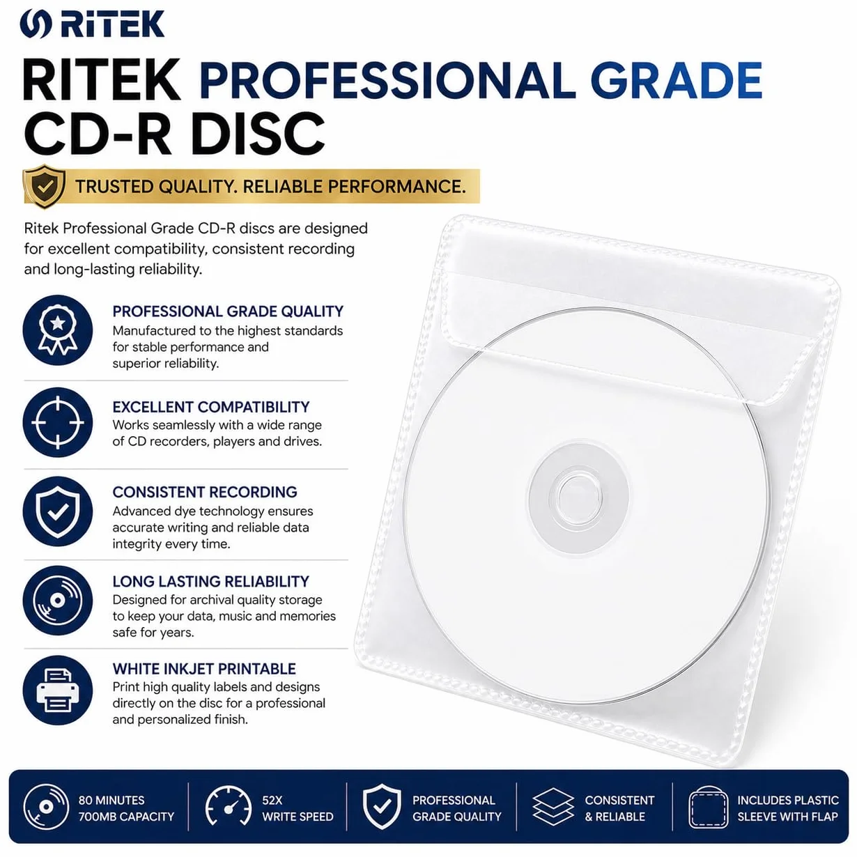 Ritek Professional białe płyty CD-R do druku atramentowego 52x