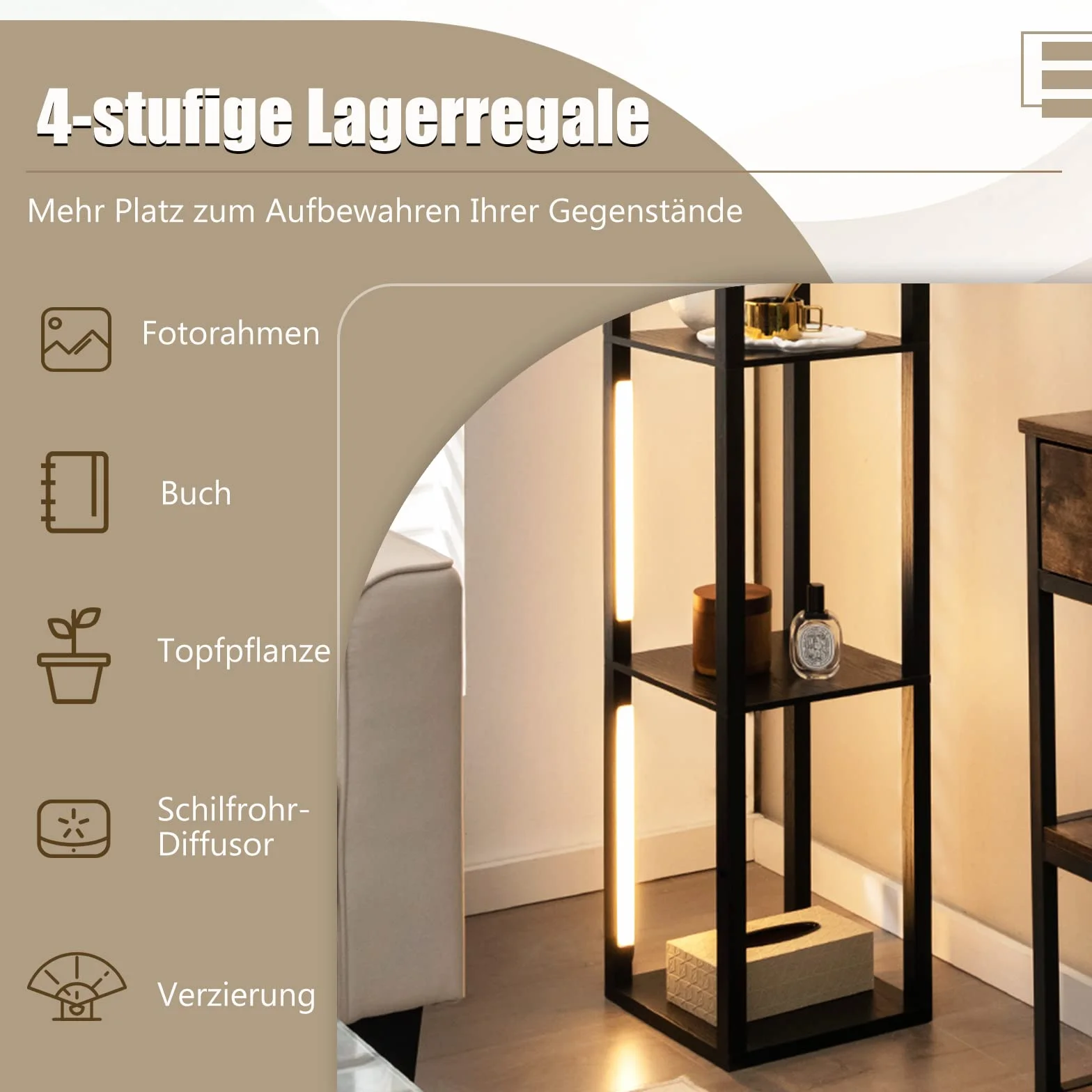COSTWAY Lampa stojąca 163 cm, nowoczesna, regał do odkładania z 3-stopniowymi ściemnianymi diodami LED i obrotowymi drążkami, lampa stojąca z przełącznikiem nożnym do salonu, sypialni, czarna