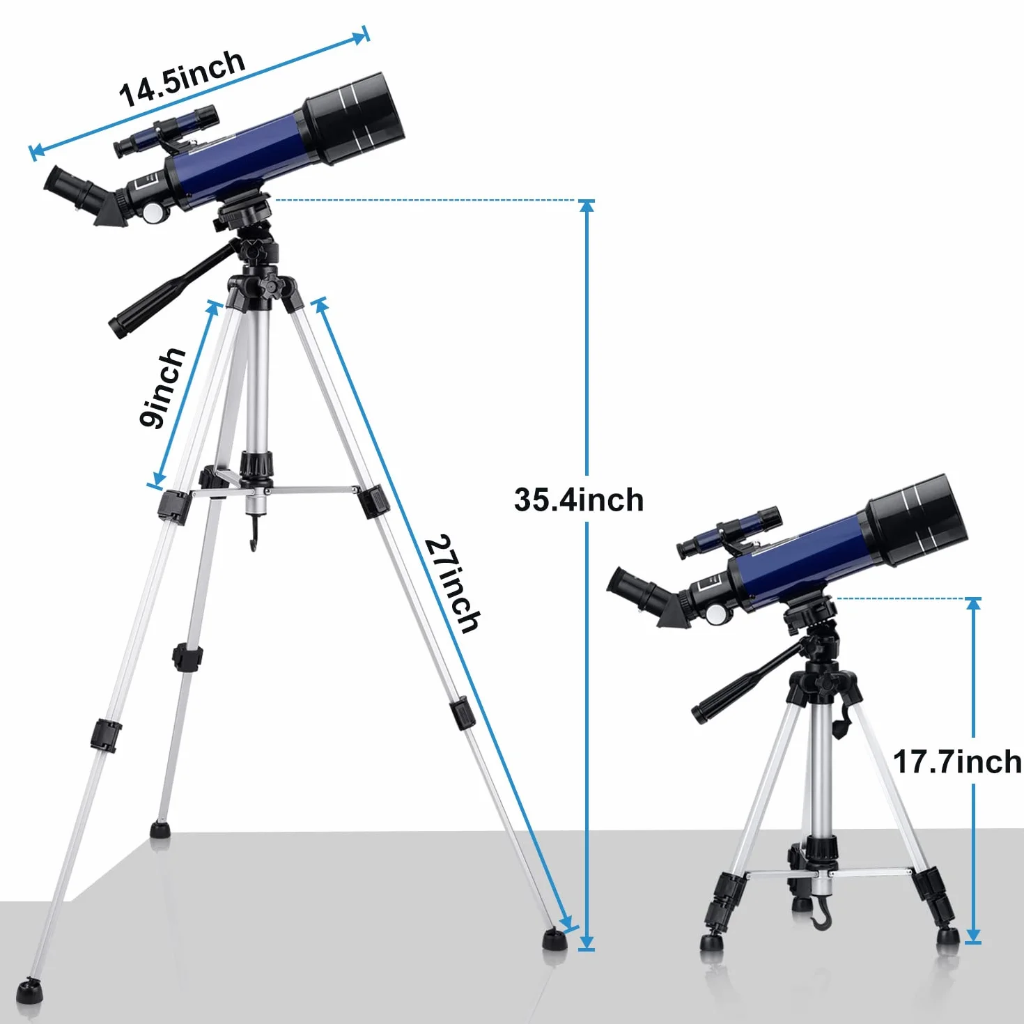 Teleskopy do astronomii, Pro 400-70 mm, refraktor teleskopowy dla początkujących dorosłych i dzieci, z regulowanym statywem, migawką zdjęć, 4 filtrami księżycowymi, uchwytem na adapter do telefonu i plecakiem