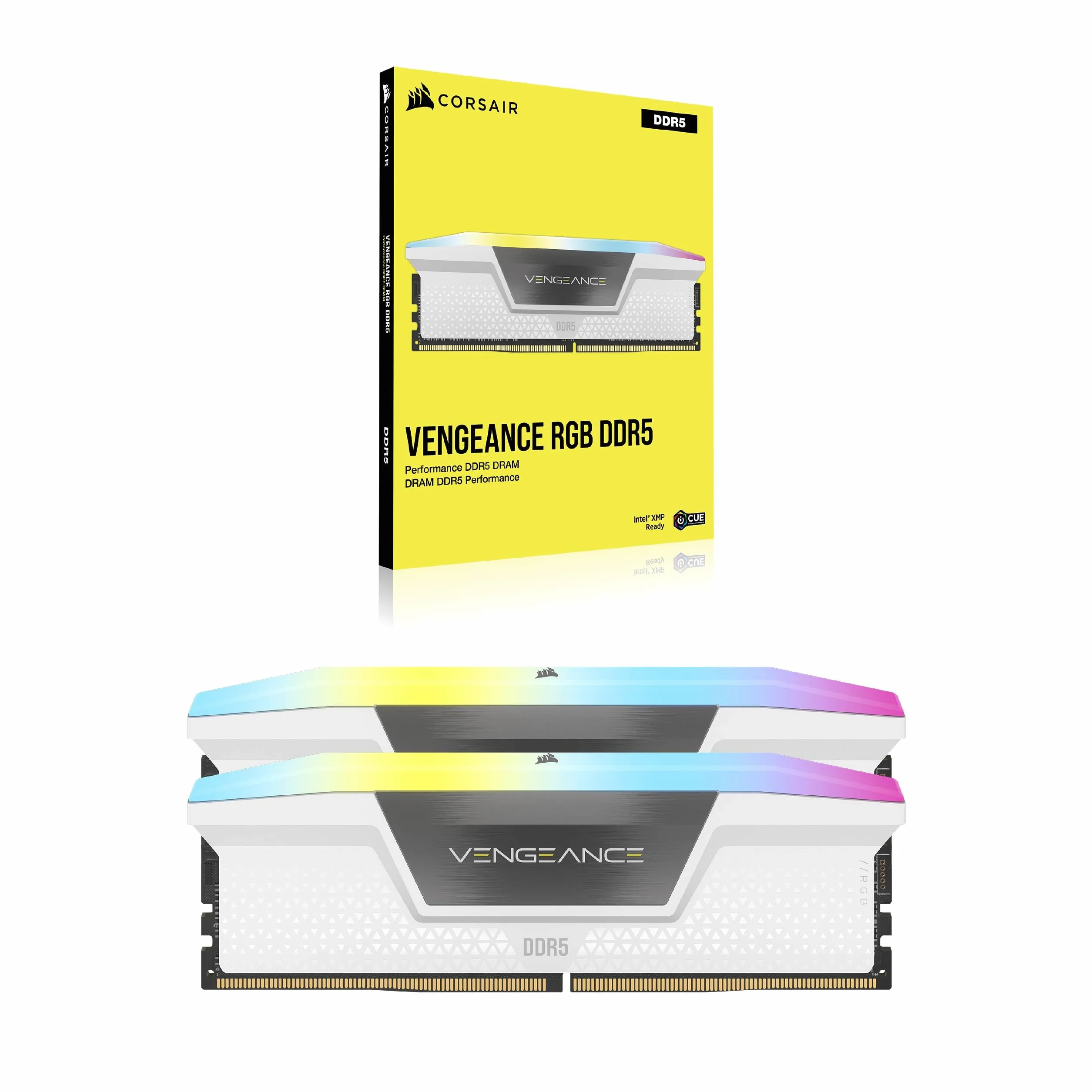 CORSAIR VENGEANCE RGB DDR5 RAM 32GB (2x16GB) do 6000MHz CL36 Intel XMP Kompatybilna Pamięć Komputerowa iCUE - Biały (CMH32GX5M2E6000C36W)