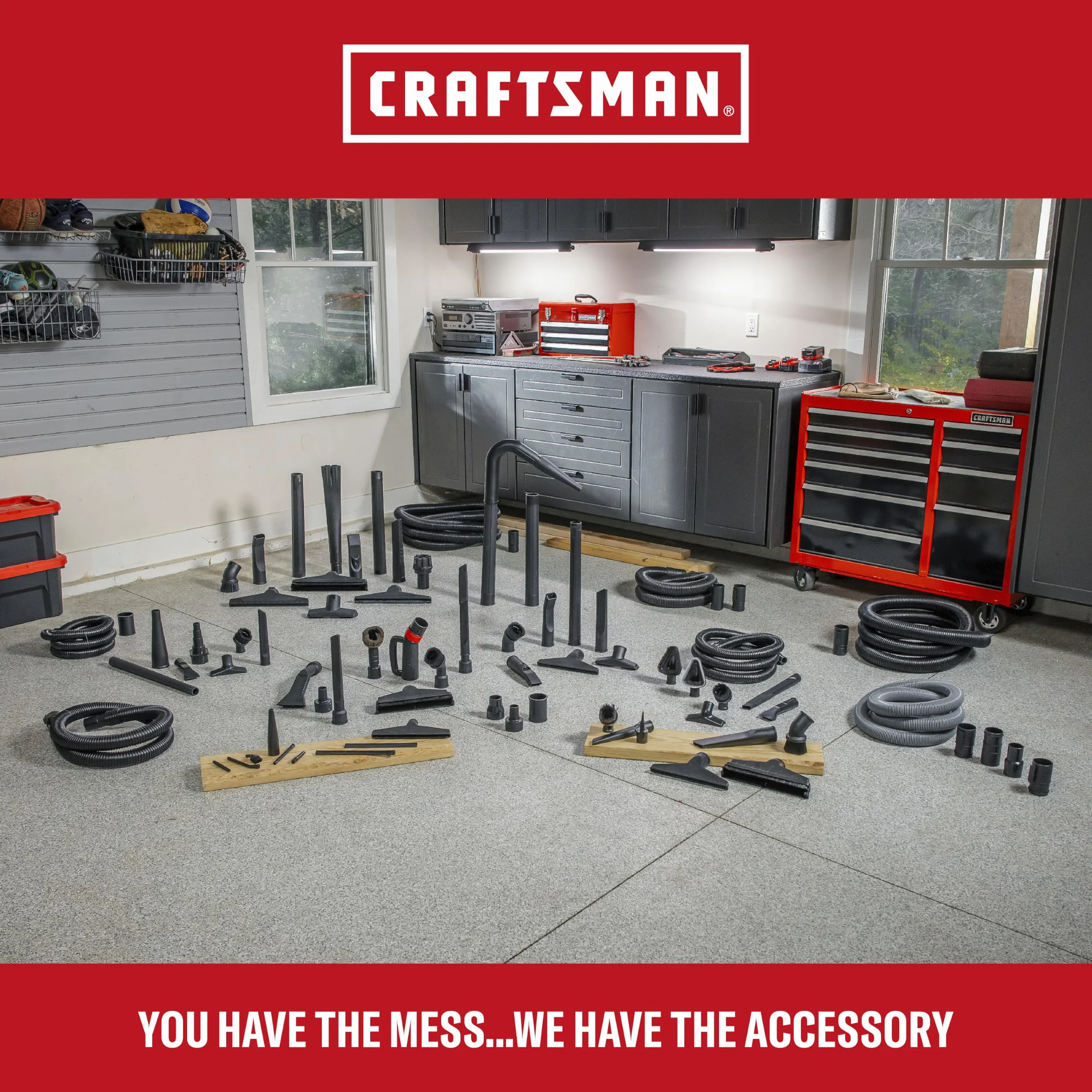 Craftsman CMXEVBE18590 Przenośny odkurzacz ogólnego zastosowania z 3 workami do zbierania kurzu i akcesoriami, kolor czerwony