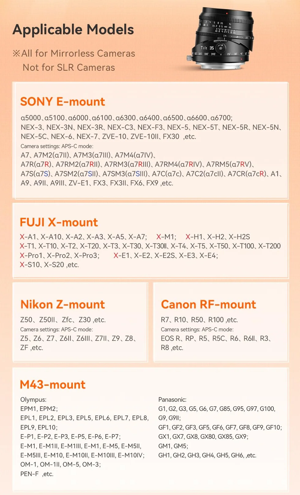 TTARTISAN 35 mm F1.4 Tilt obiektyw APS-C Ręczny fokus Prime do Canon RF