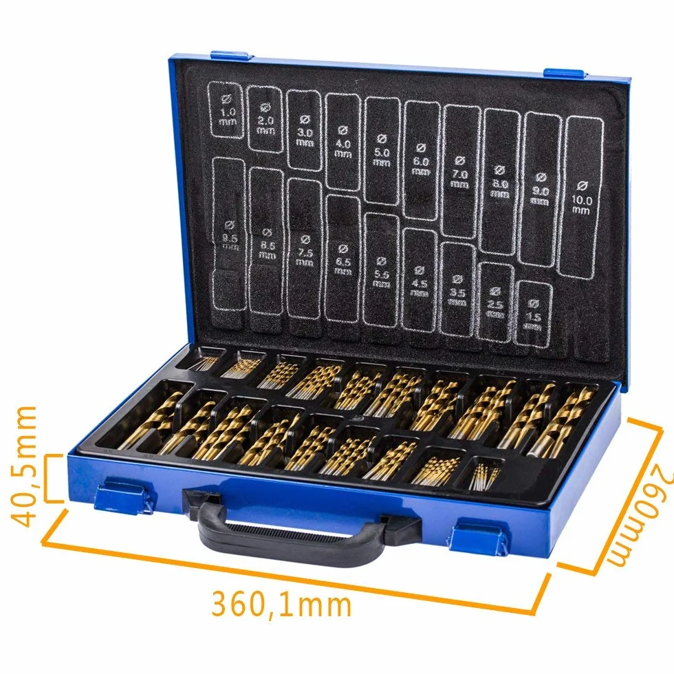 Aufun Zestaw wierteł do metalu 170 sztuk wiertło kręte wiertło do drewna zestaw wierteł HSS 1-10 mm DIN 338 kąt wierzchołkowy 135 ° HSS-G kobalt do wszystkich standardowych wierteł
