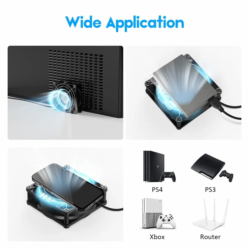 ELUTENG Wentylator USB 80 mm 5 V 3 prędkości do komputera PS4 TV Box routerów