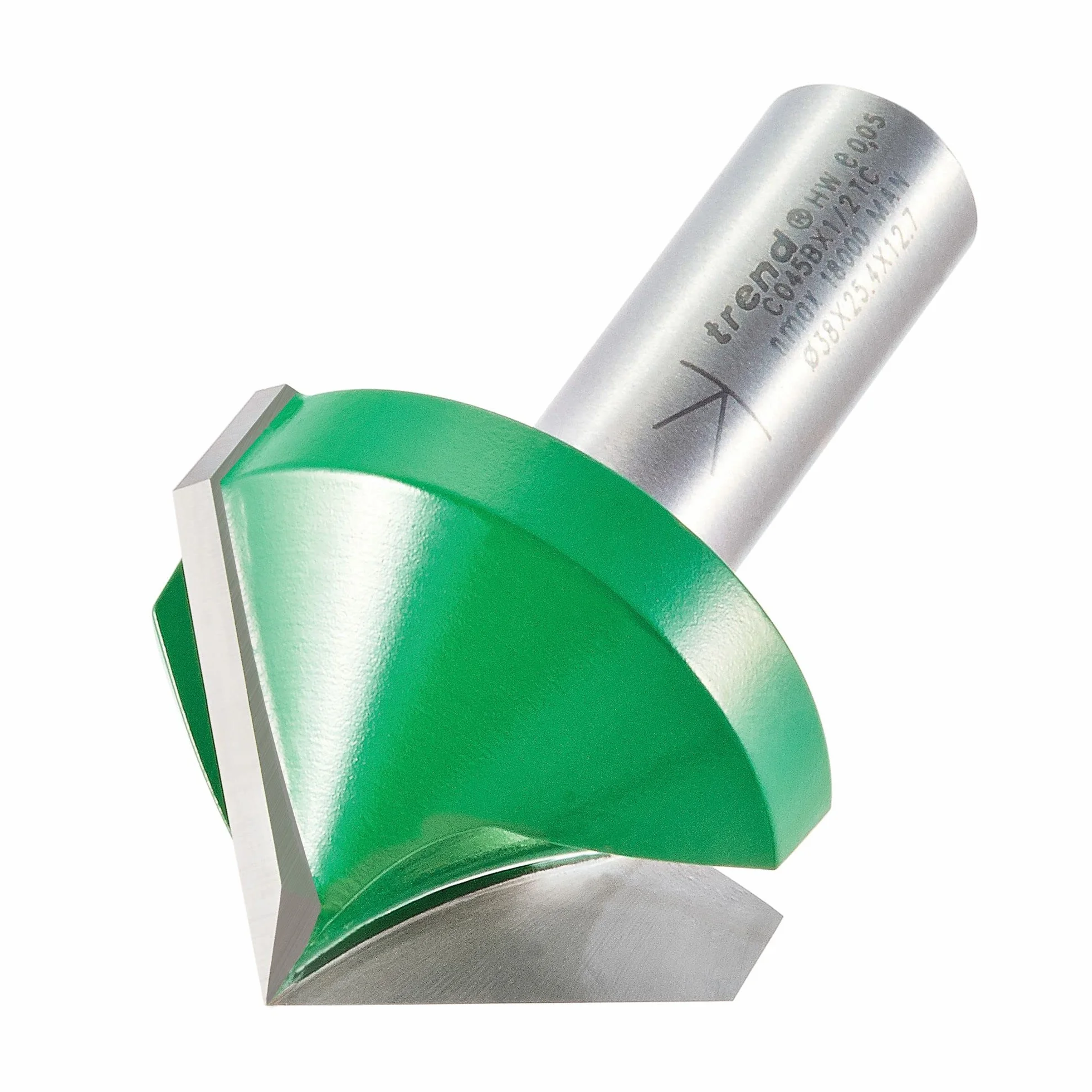 Trend CraftPro frez fazujący do frezarki górnowrzecionowej, trzpień 1/2 cala, średnica cięcia 38 mm i rowek V 45 stopni, węglik spiekany (TCT), C045BX1/2TC