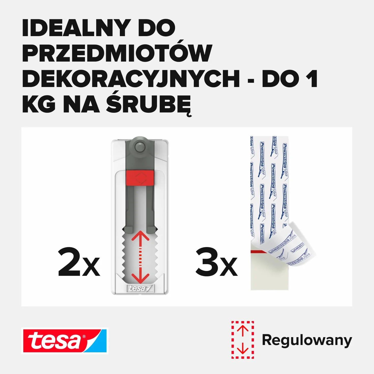 tesa regulowana śruba samoprzylepna do tapet i tynków, 1 kg biały