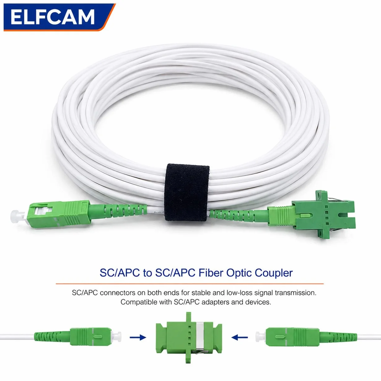 Elfcam® Kabel światłowodowy SC/APC do SC/APC 5M Biały