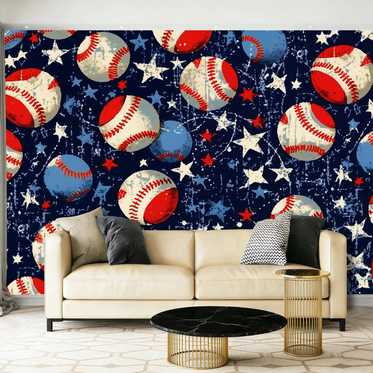 Fototapeta retro sport baseball gwiazdy fototapeta sztuka kalkomania niebieska czerwona tapeta plakat obraz do dekoracji wnętrz salon sypialnia kuchnia pokrycie ścian, 350 x 256 cm