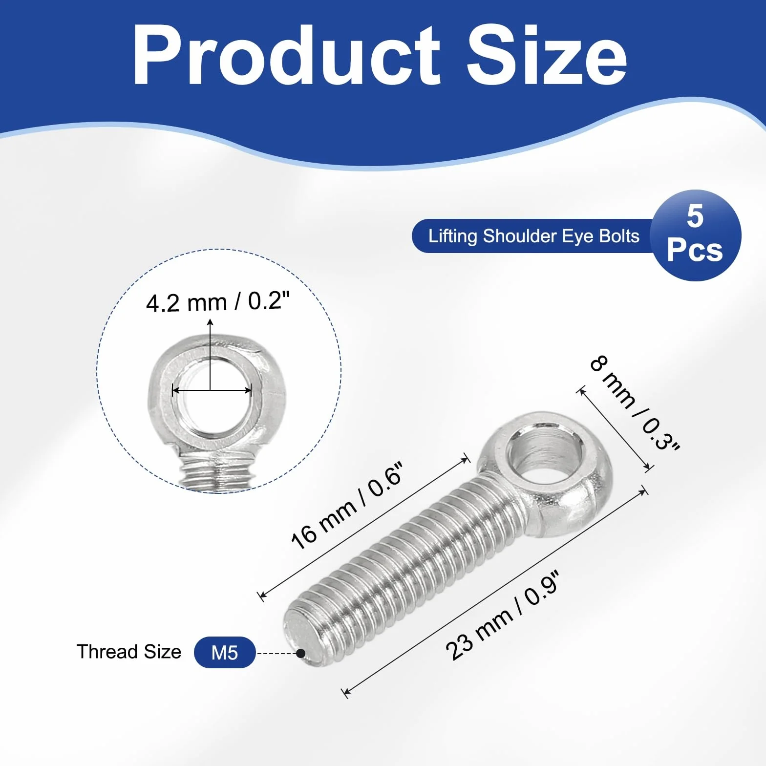 PATIKIL Śruby oczkowe z ramieniem podnoszącym M5 x 23 mm 5 szt. Śruby na ramię do podnoszenia ze stali nierdzewnej 304 śruba gwintowana z oczkiem do podnoszenia zawieszenia srebrny