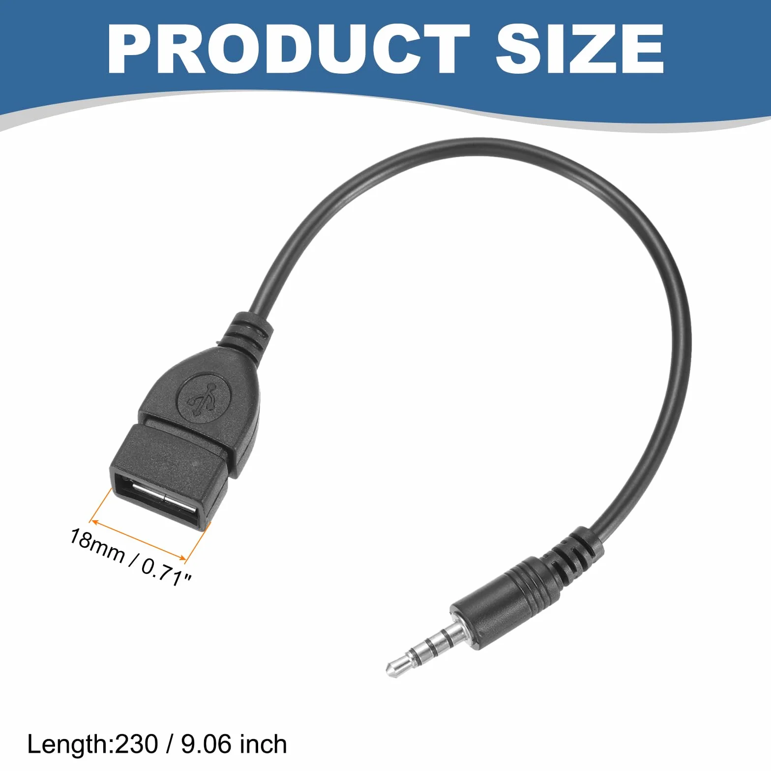 QUARKZMAN Kabel AUX na USB 3,5 mm męski wtyk audio Jack na USB 2.0 żeński konwerter czarny