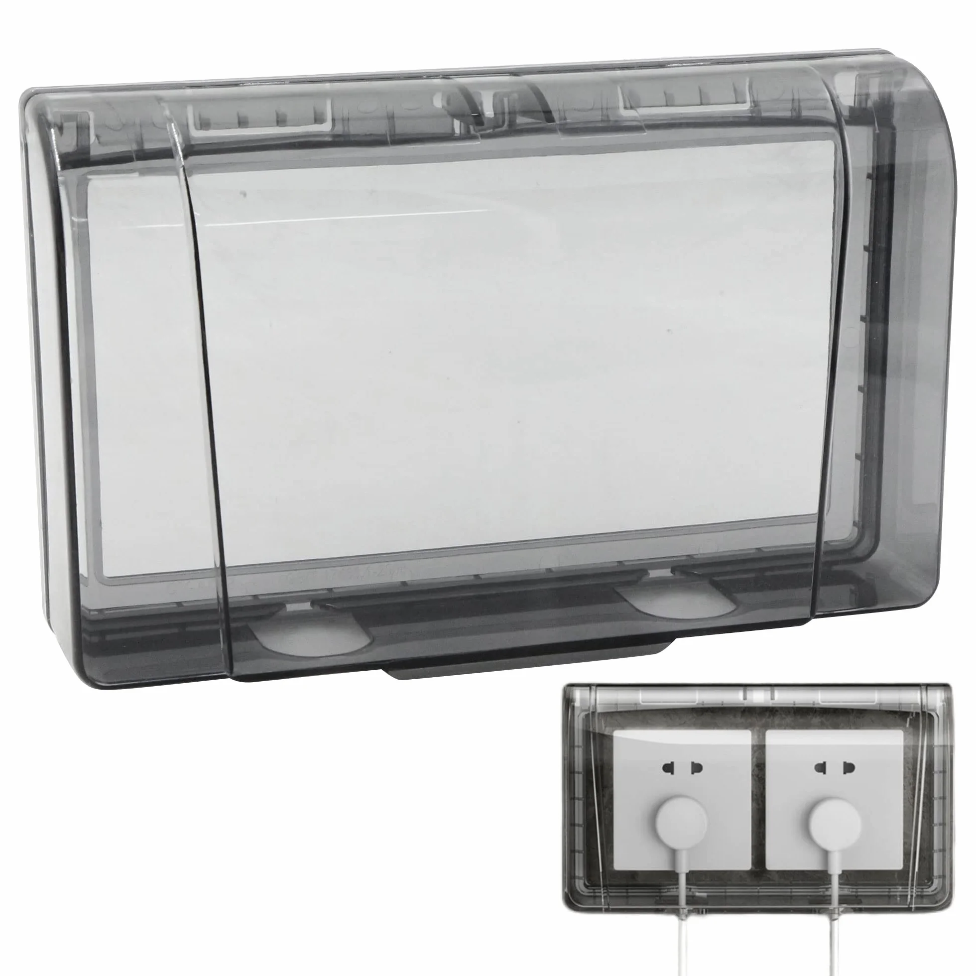 Osłona gniazdka, przełącznika, 86 Flip Outlet, wodoszczelna, przełącznik ścienny, 2-krotne przełączanie, do łazienki, domu, na zewnątrz, czarna, przezroczysta