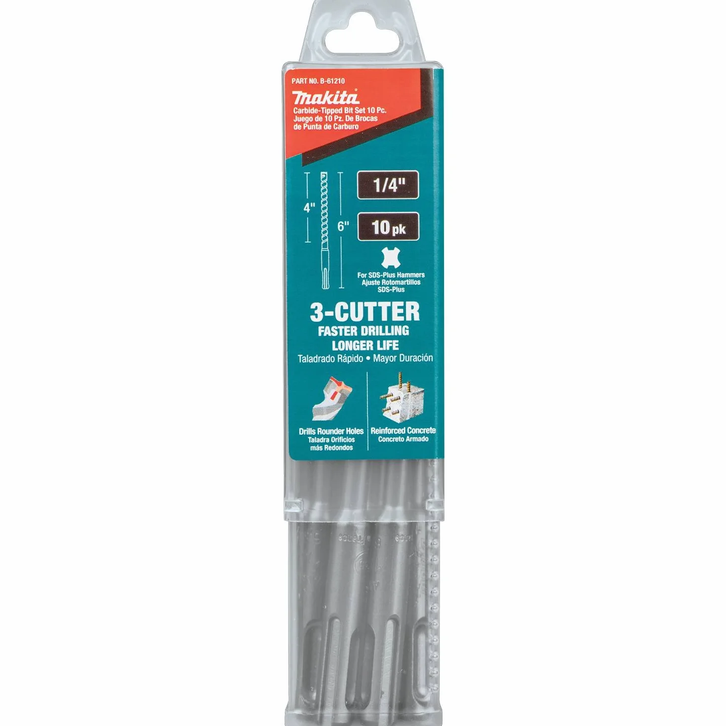Makita B-61210 1/4" x 15 cm bit SDS-Plus, 3-tnący, 10/szt