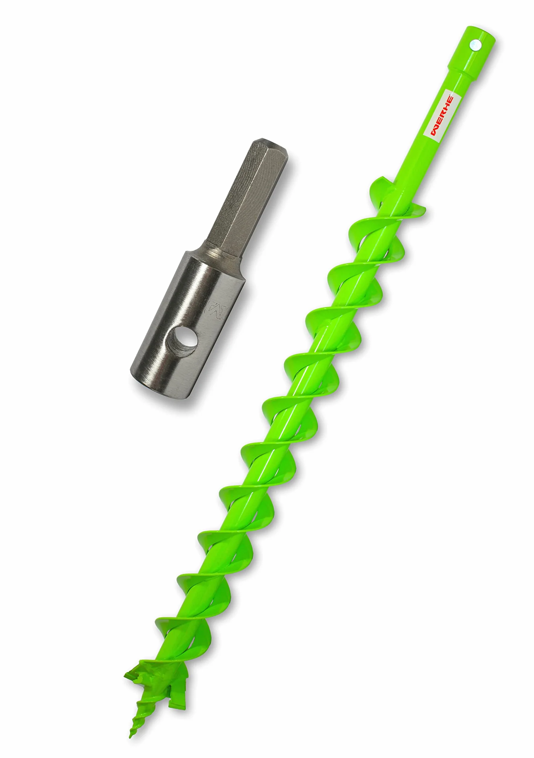 WERHE świder ziemny Ø 60 mm, adapter Hex, podwójna spirala, grot z węglika | do lekkich do gleb średniozwartych, wysoka stabilność, spiekane ostrze z węglika, do wiercenia pod pale i studnie